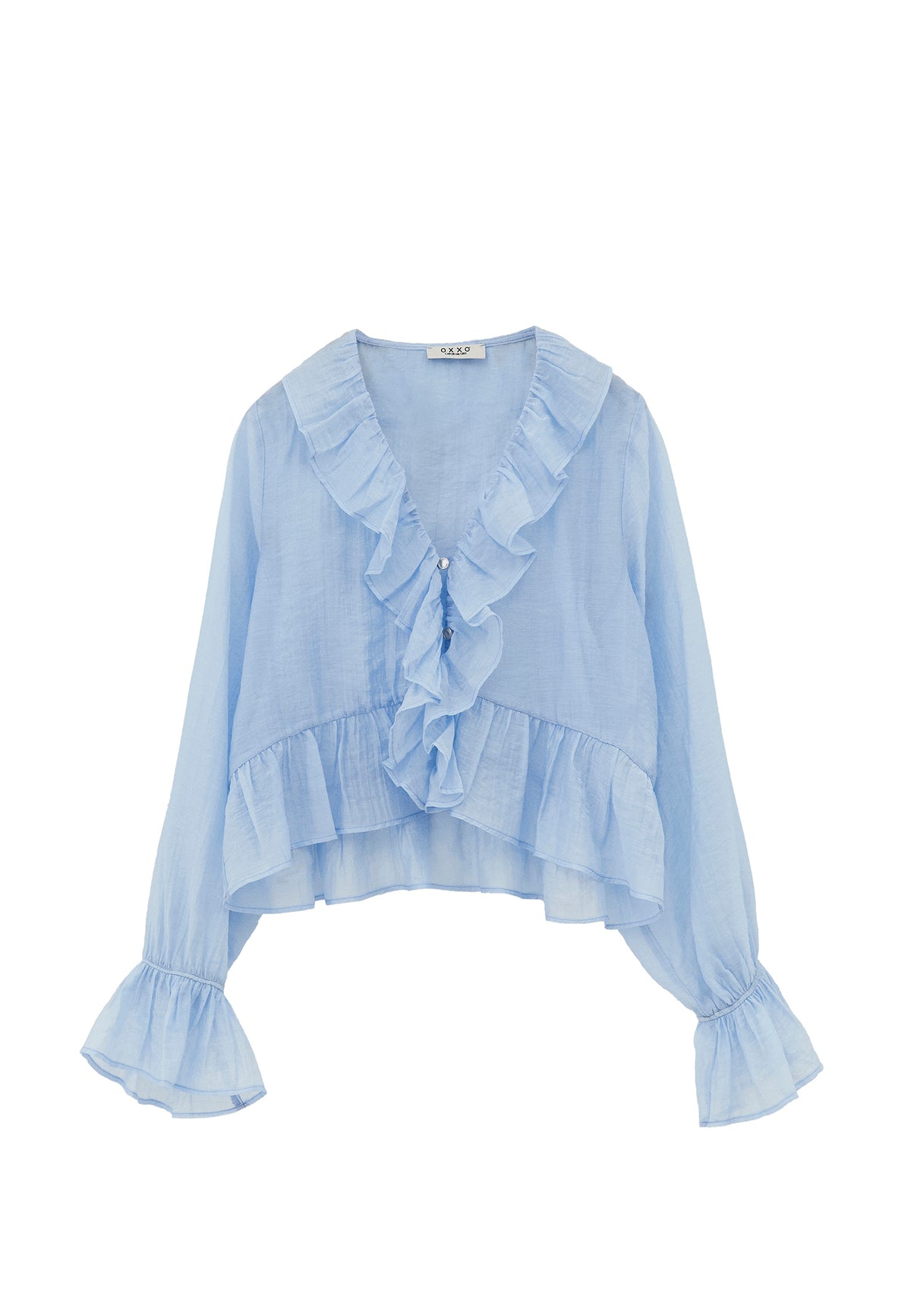 Ruffle Detail Buttoned Blouse - Blue