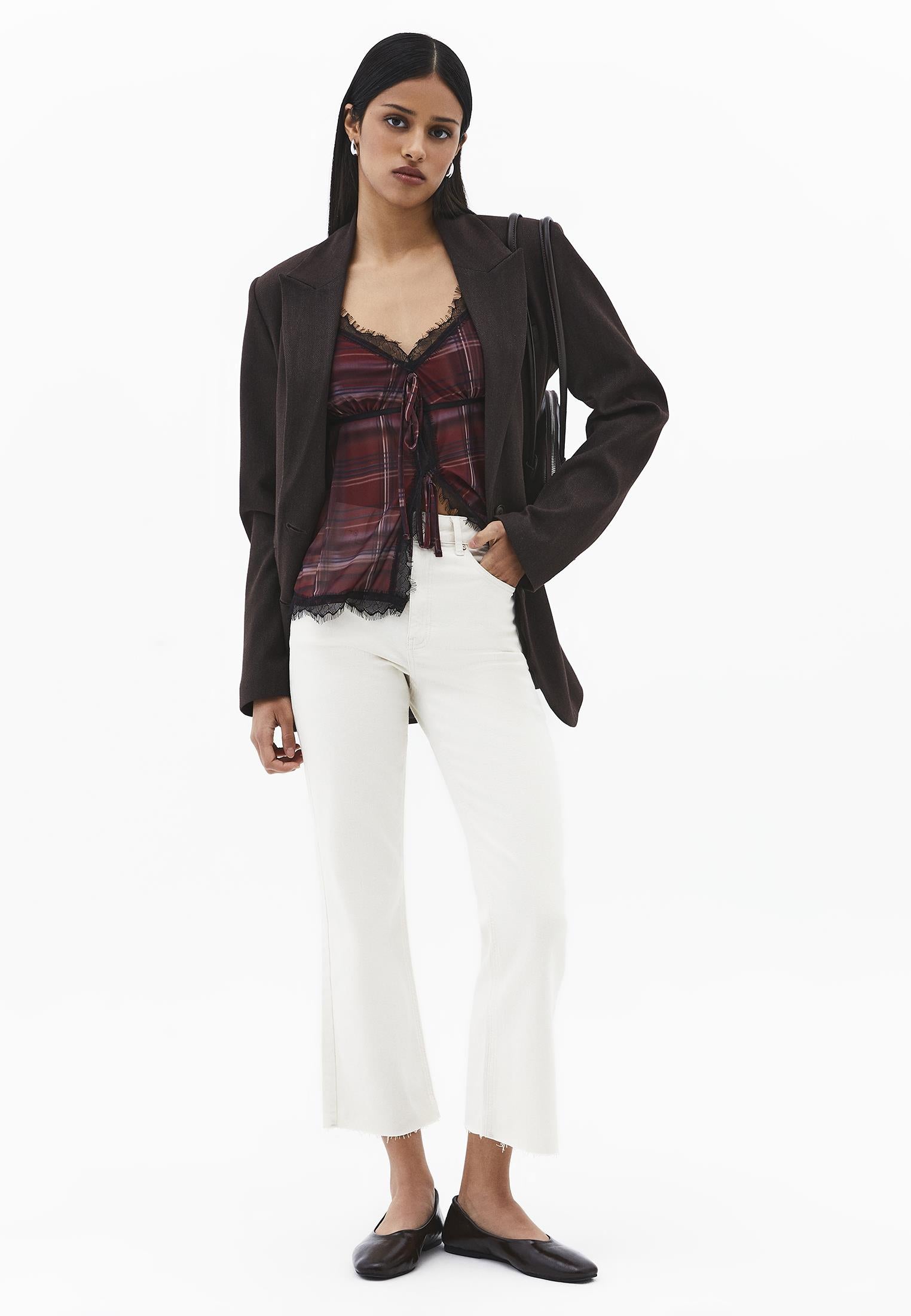 Cropped High Waist Denim Flare Pants - NATURAL DENIM