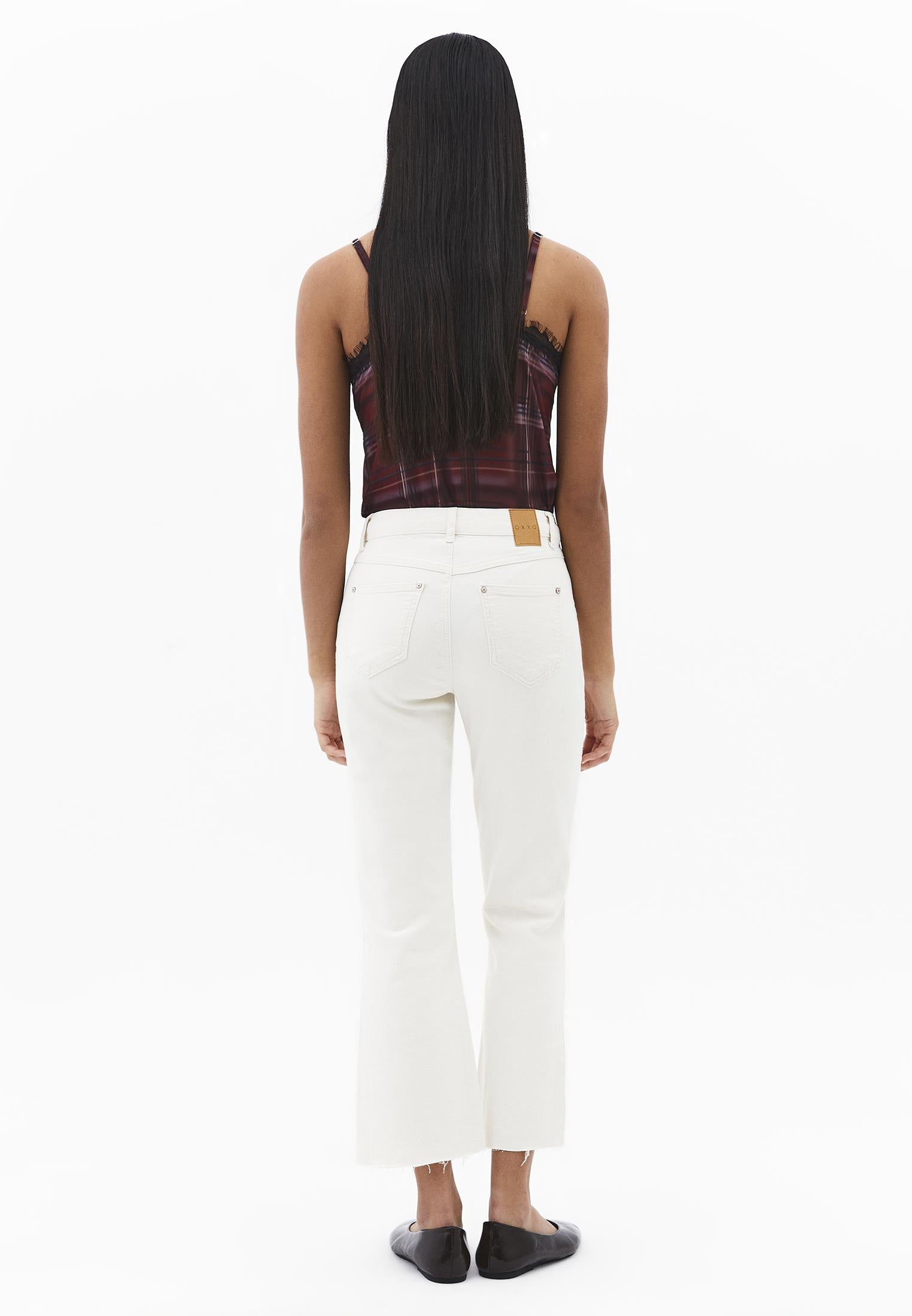 Cropped High Waist Denim Flare Pants - NATURAL DENIM