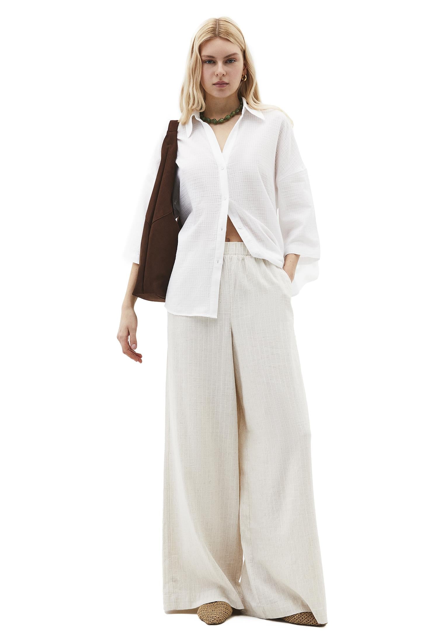 Ultra High Waist Wide Leg Pants - NATURAL STRIPE