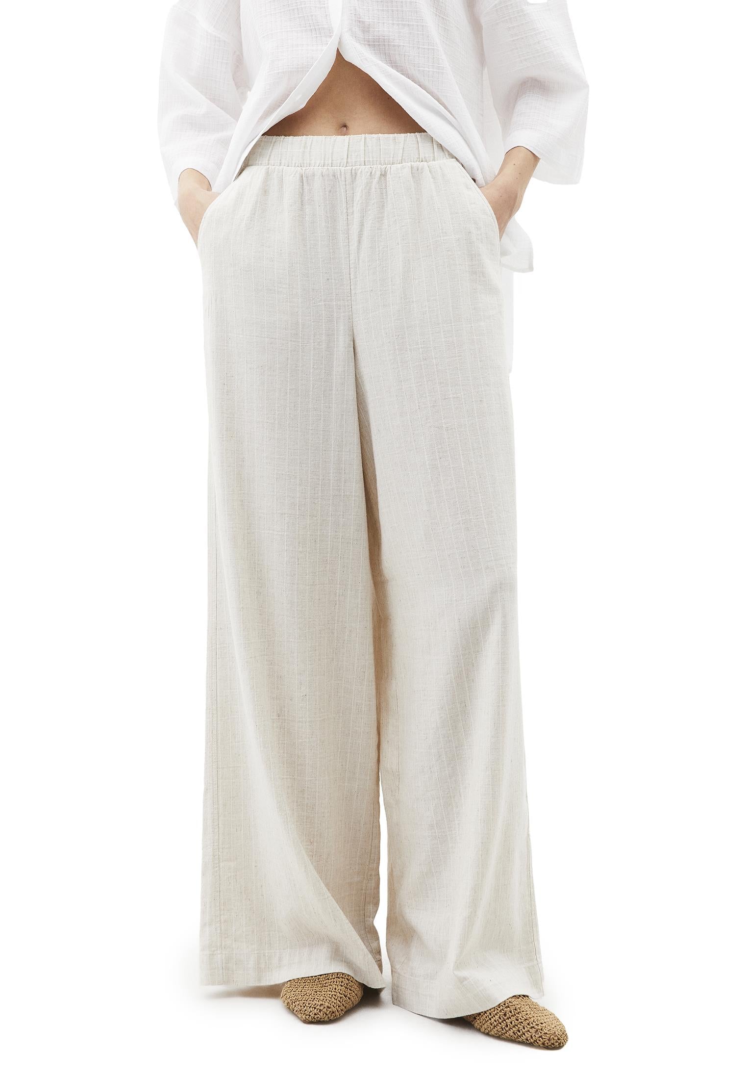 Ultra High Waist Wide Leg Pants - NATURAL STRIPE