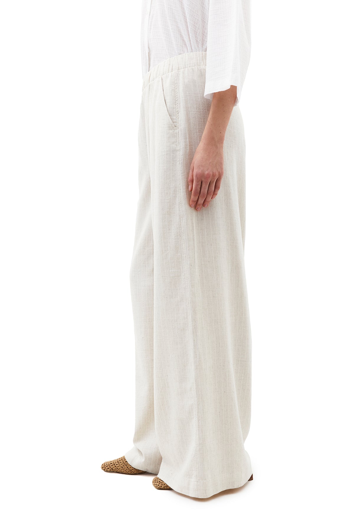 Ultra High Waist Wide Leg Pants - NATURAL STRIPE