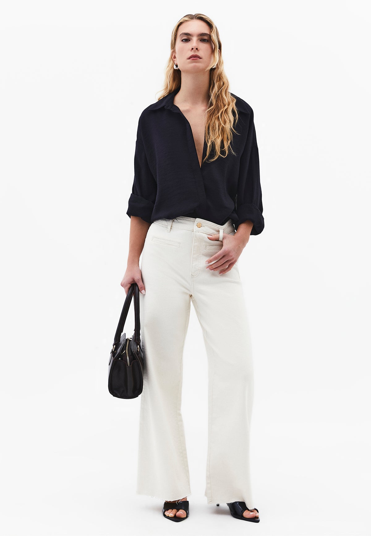 Ultra High Waist Wide Leg Cropped Pants - NATURAL
