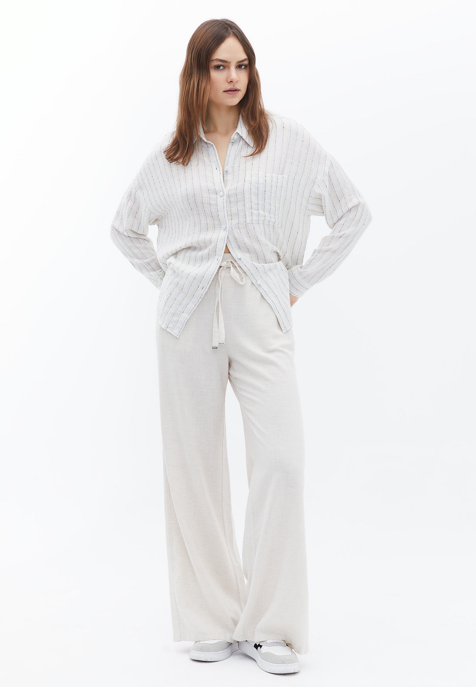 Wide Leg Women's Pants - NATURAL