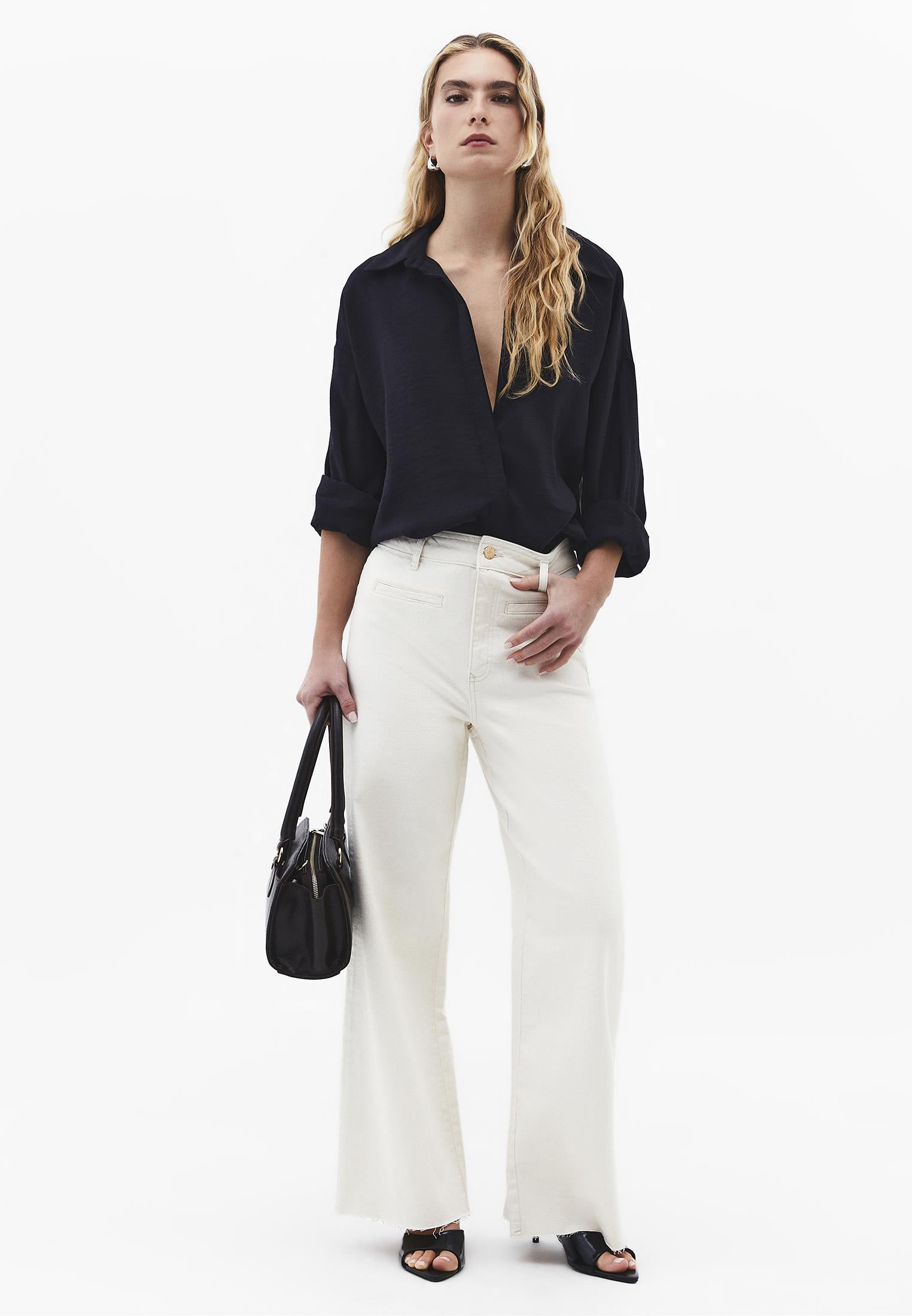 Ultra High Waist Wide Leg Cropped Pants - NATURAL