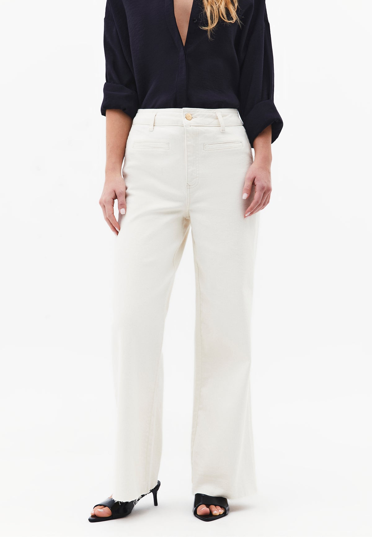 Ultra High Waist Wide Leg Cropped Pants - NATURAL