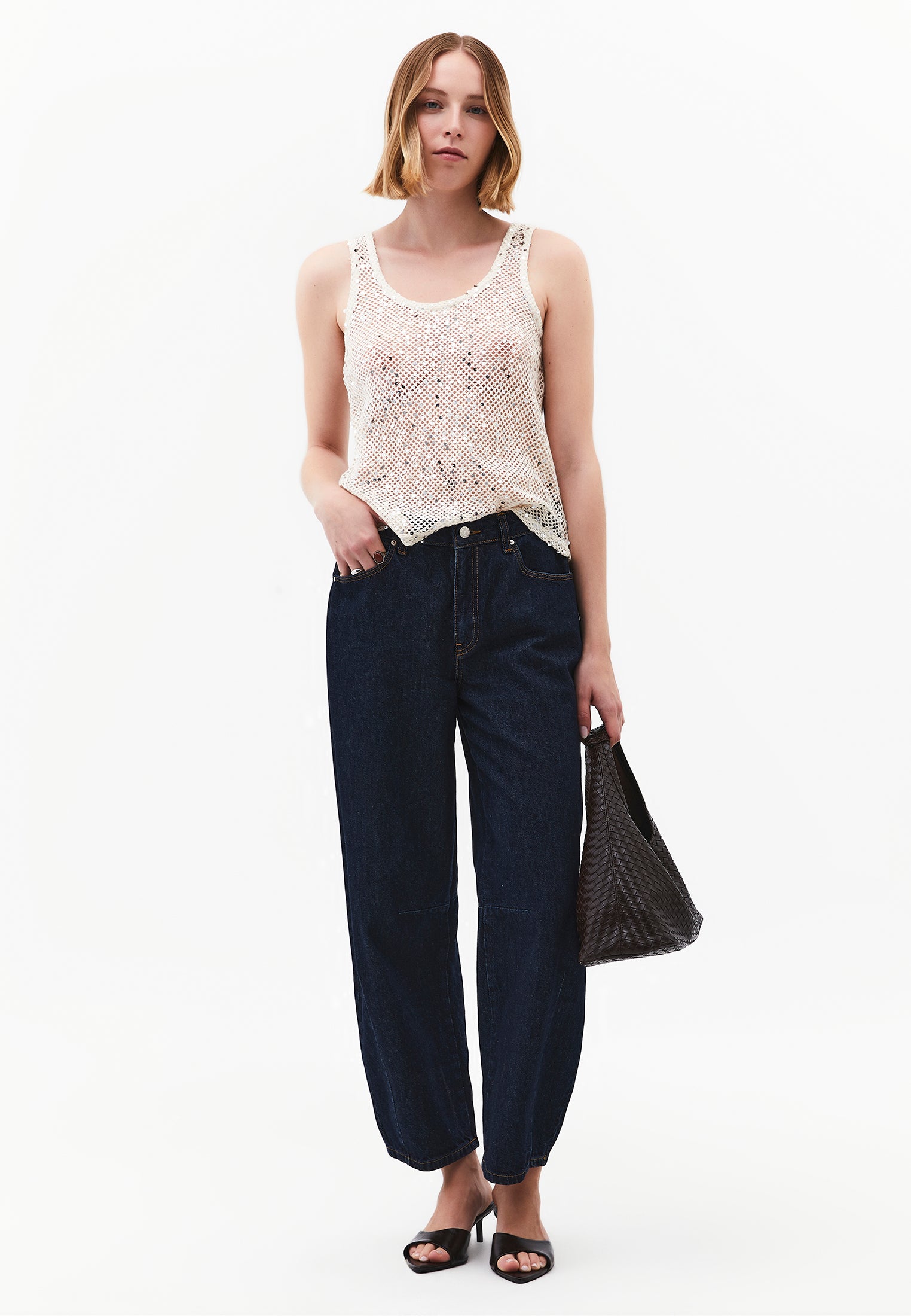 Loose Fit Sleeveless Blouse U Neck - NATURAL