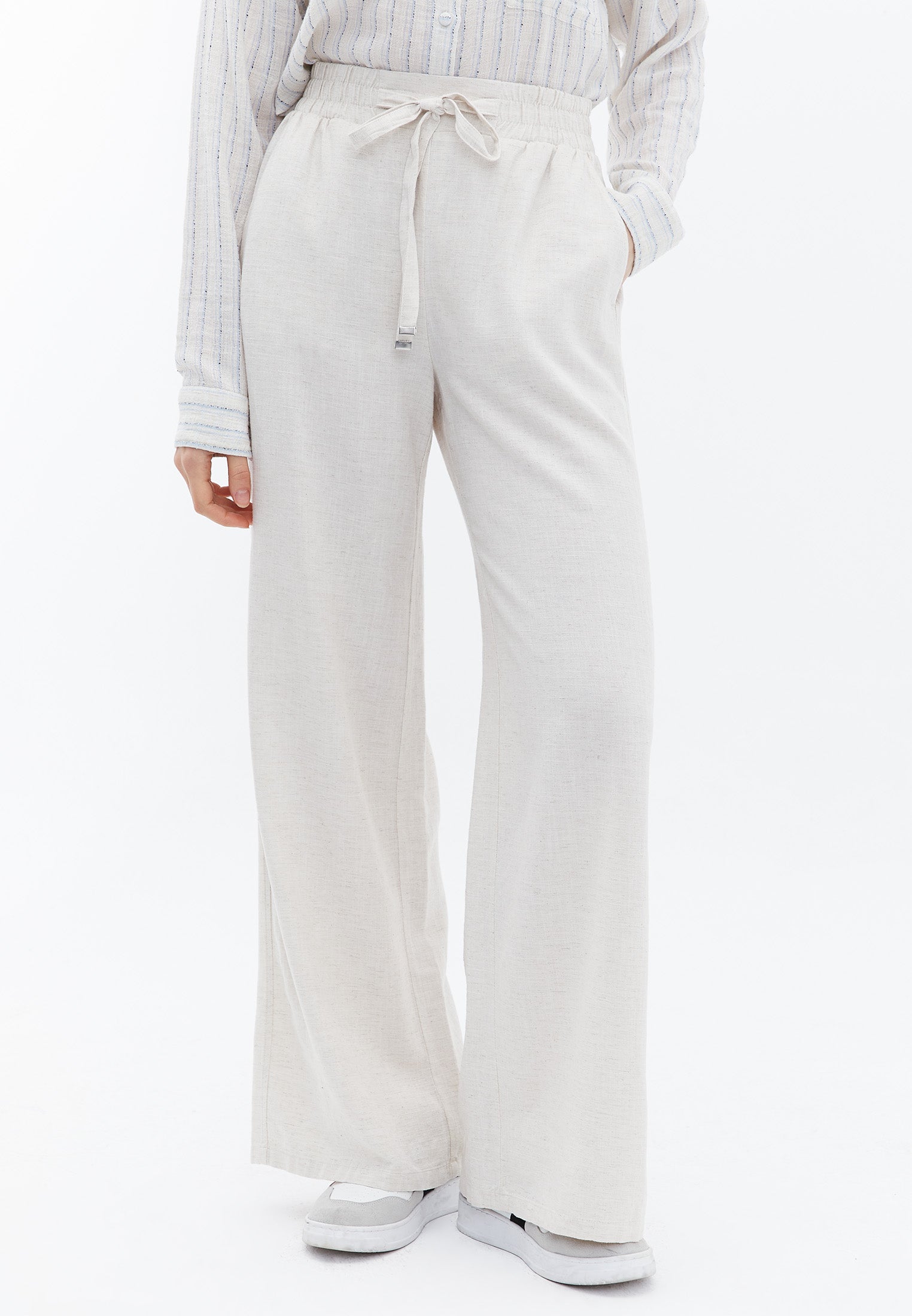 Wide Leg Women's Pants - NATURAL