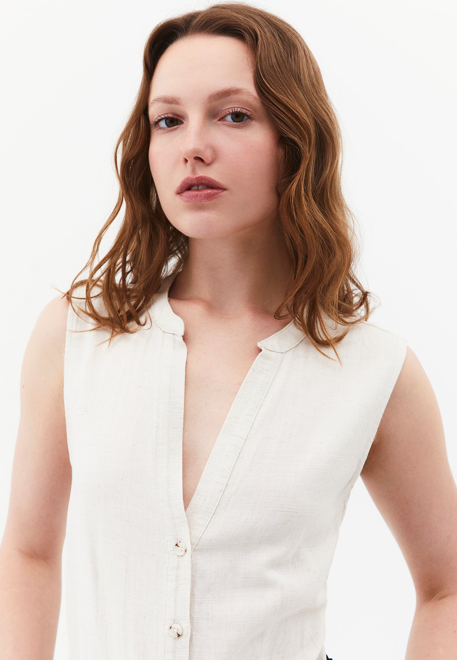 Long A-Line Dress With Belt And Button Details - NATURAL