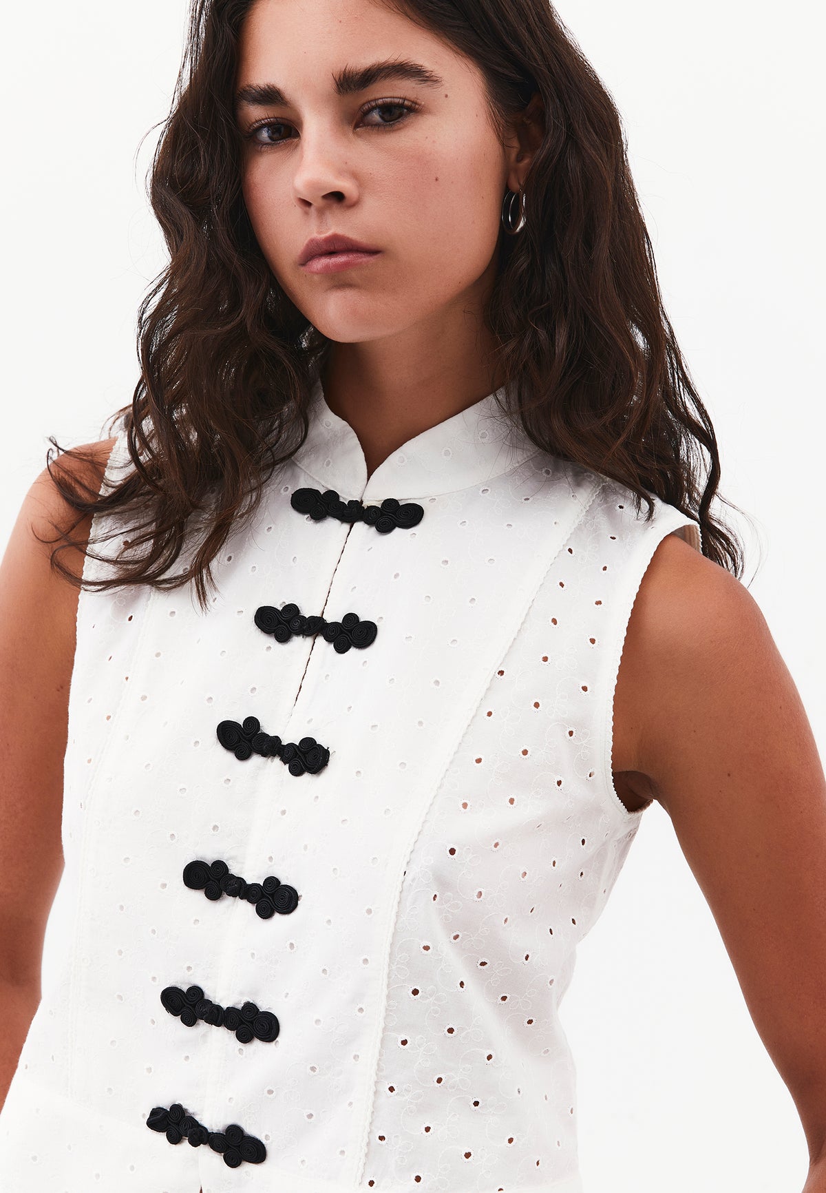 Loose Vest with Button Details - Beige