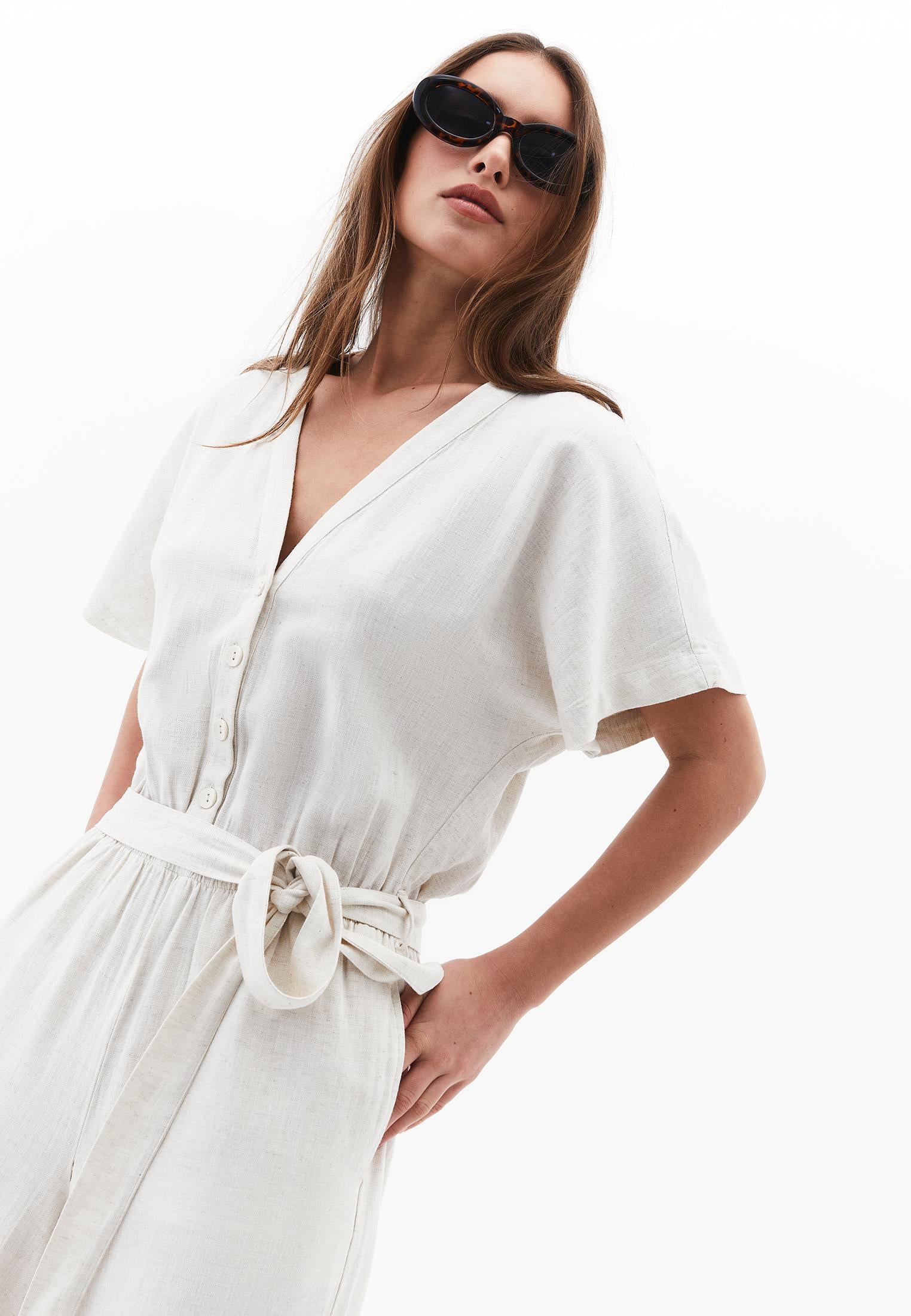 Belted Wide Leg Jumpsuit - NATURAL