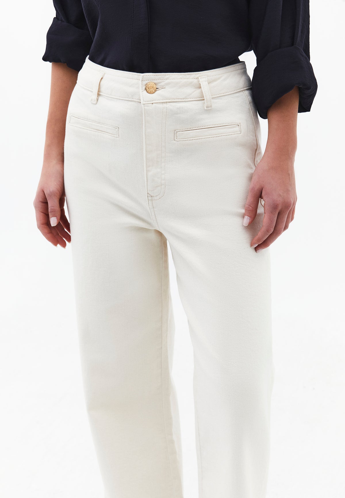 Ultra High Waist Wide Leg Cropped Pants - NATURAL