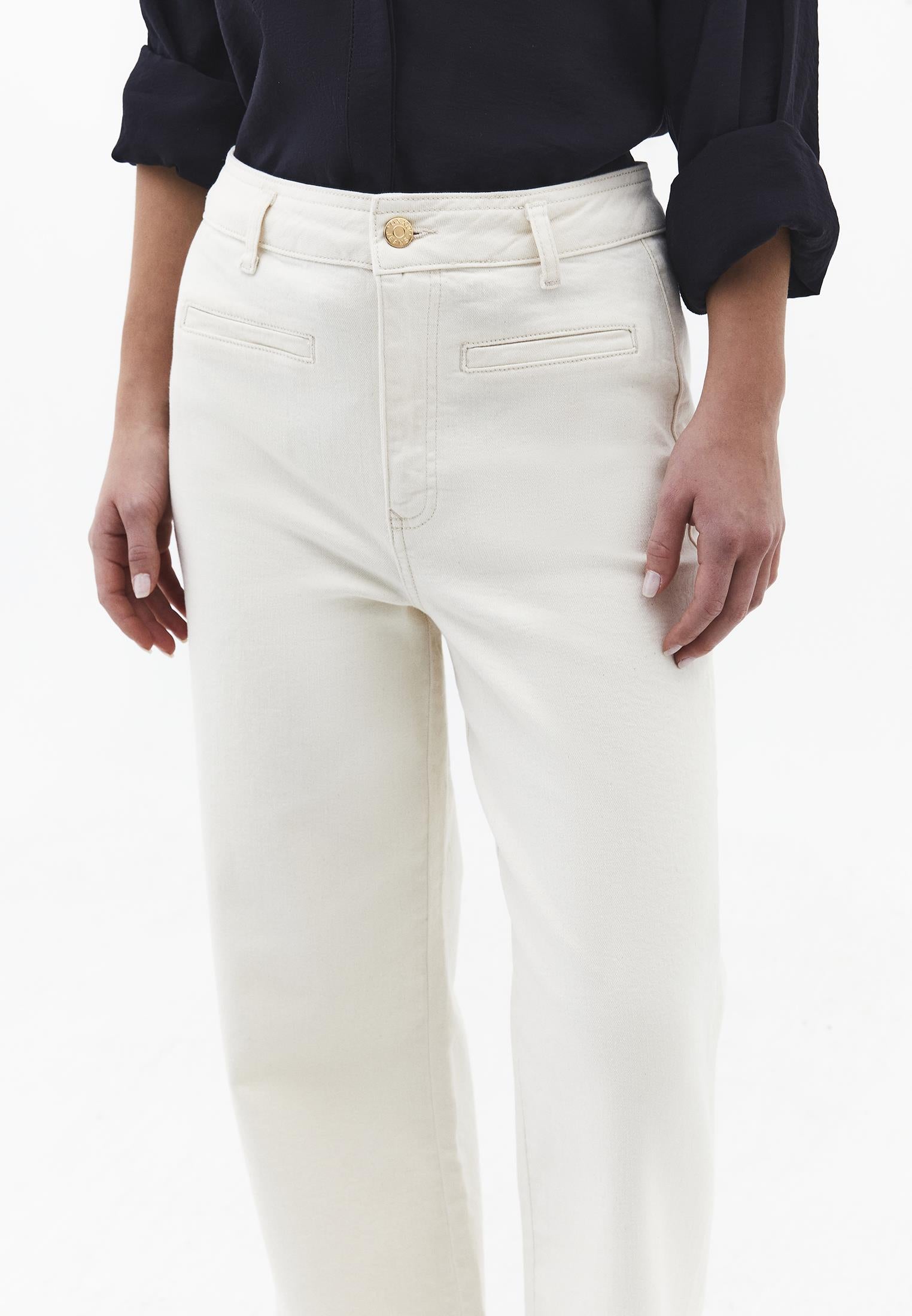 Ultra High Waist Wide Leg Cropped Pants - NATURAL