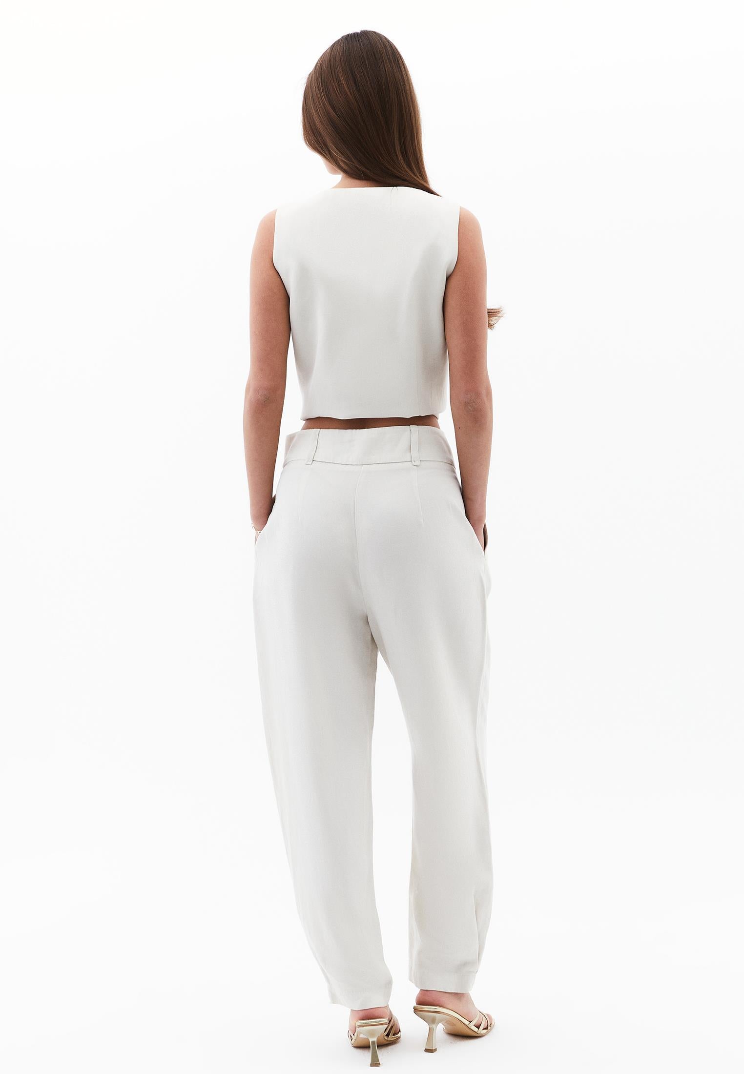 Balloon Form Trousers With Button Details - NATURAL