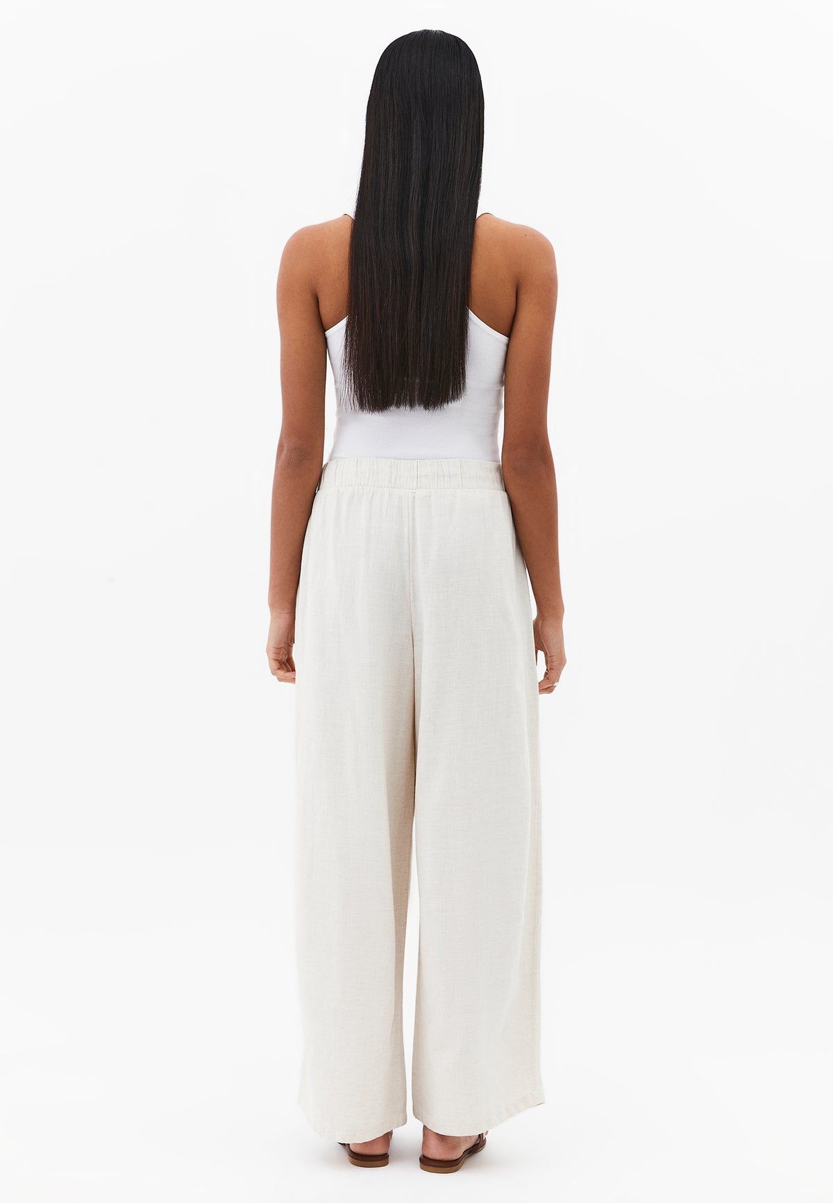 High Waist Barrel Leg Trousers - NATURAL