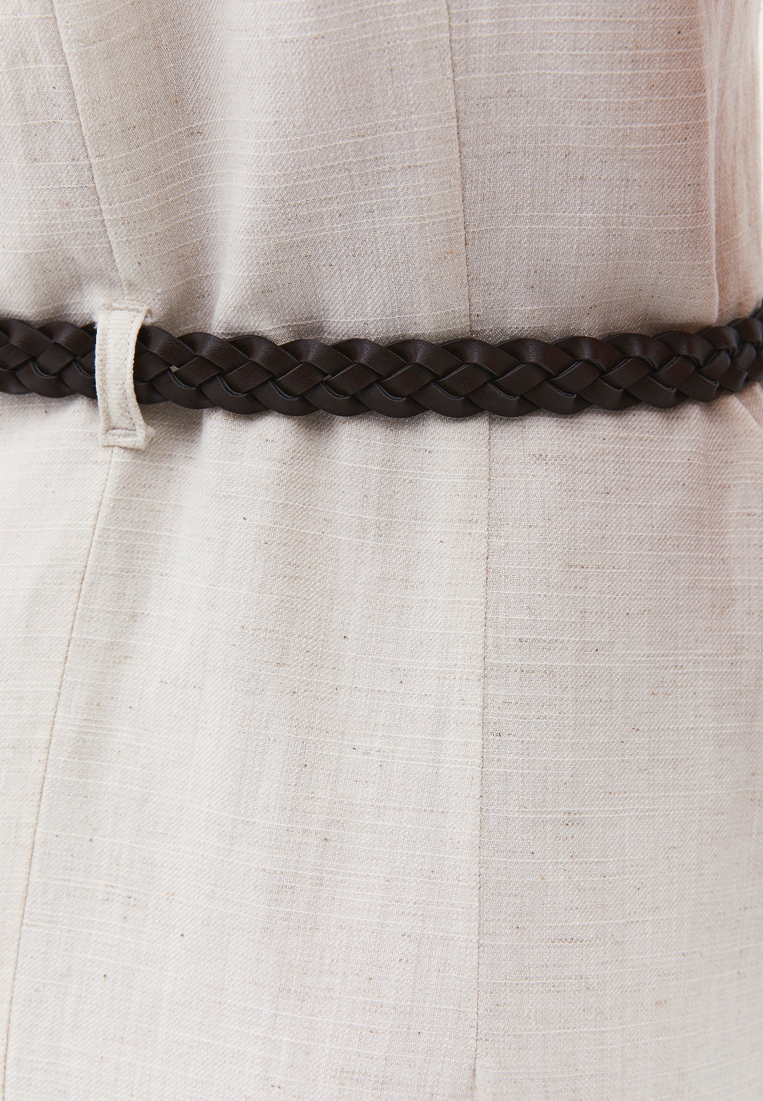 Long A-Line Dress With Belt And Button Details - NATURAL