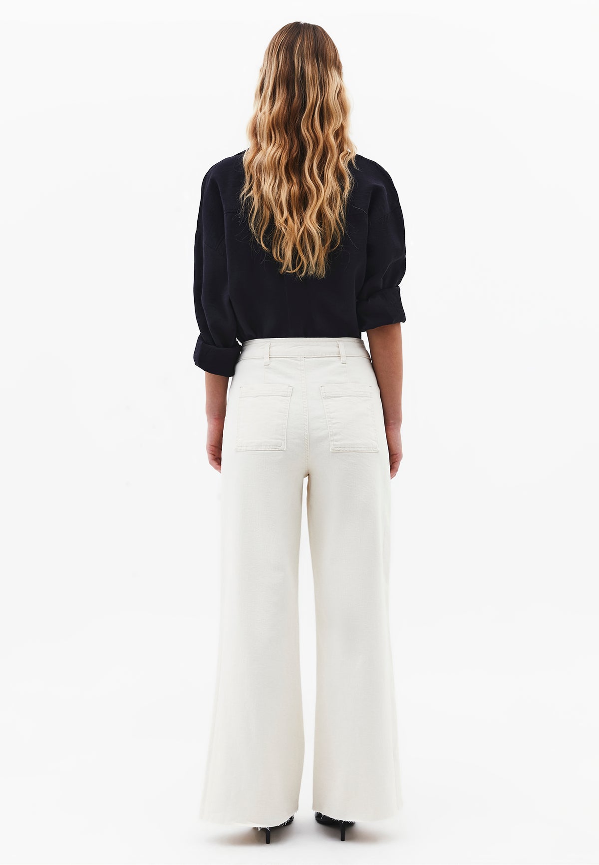 Ultra High Waist Wide Leg Cropped Pants - NATURAL
