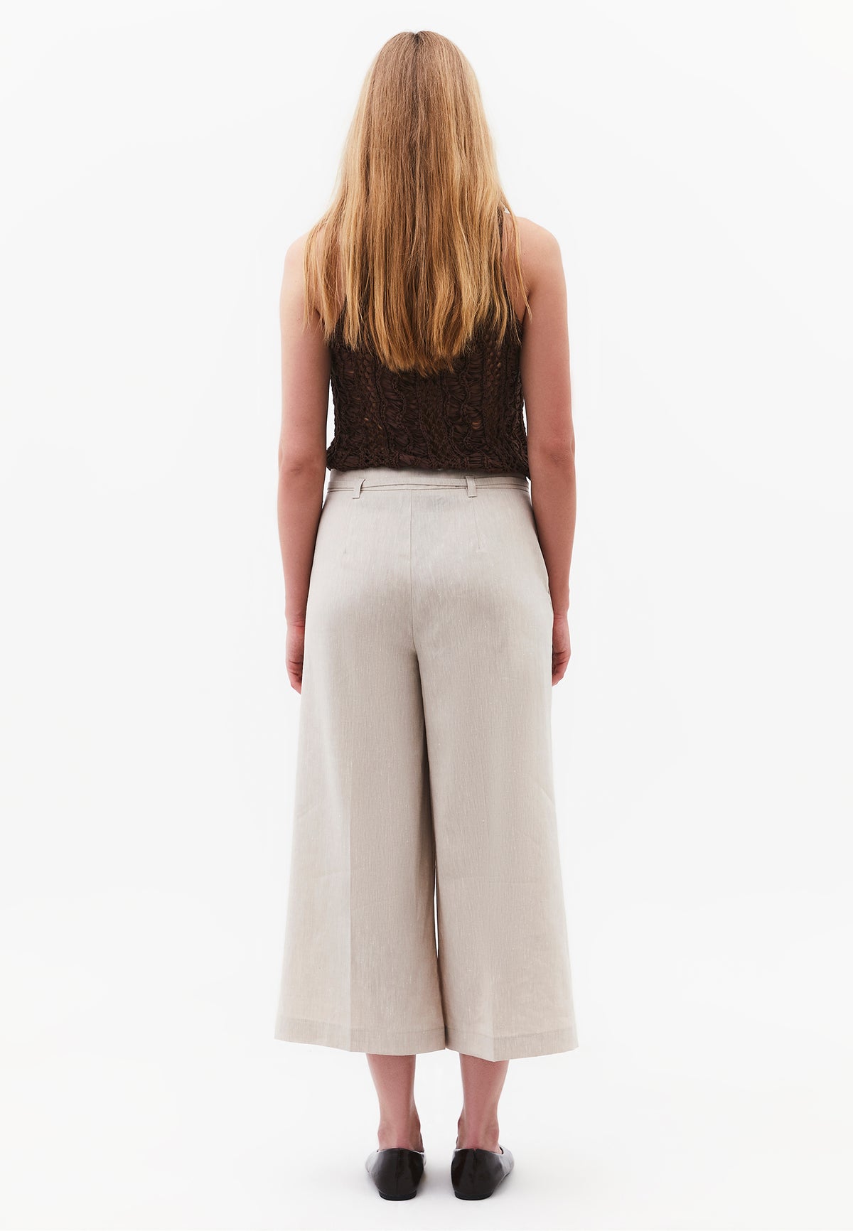 High Waist Wide Leg Belted Pants - NATURAL