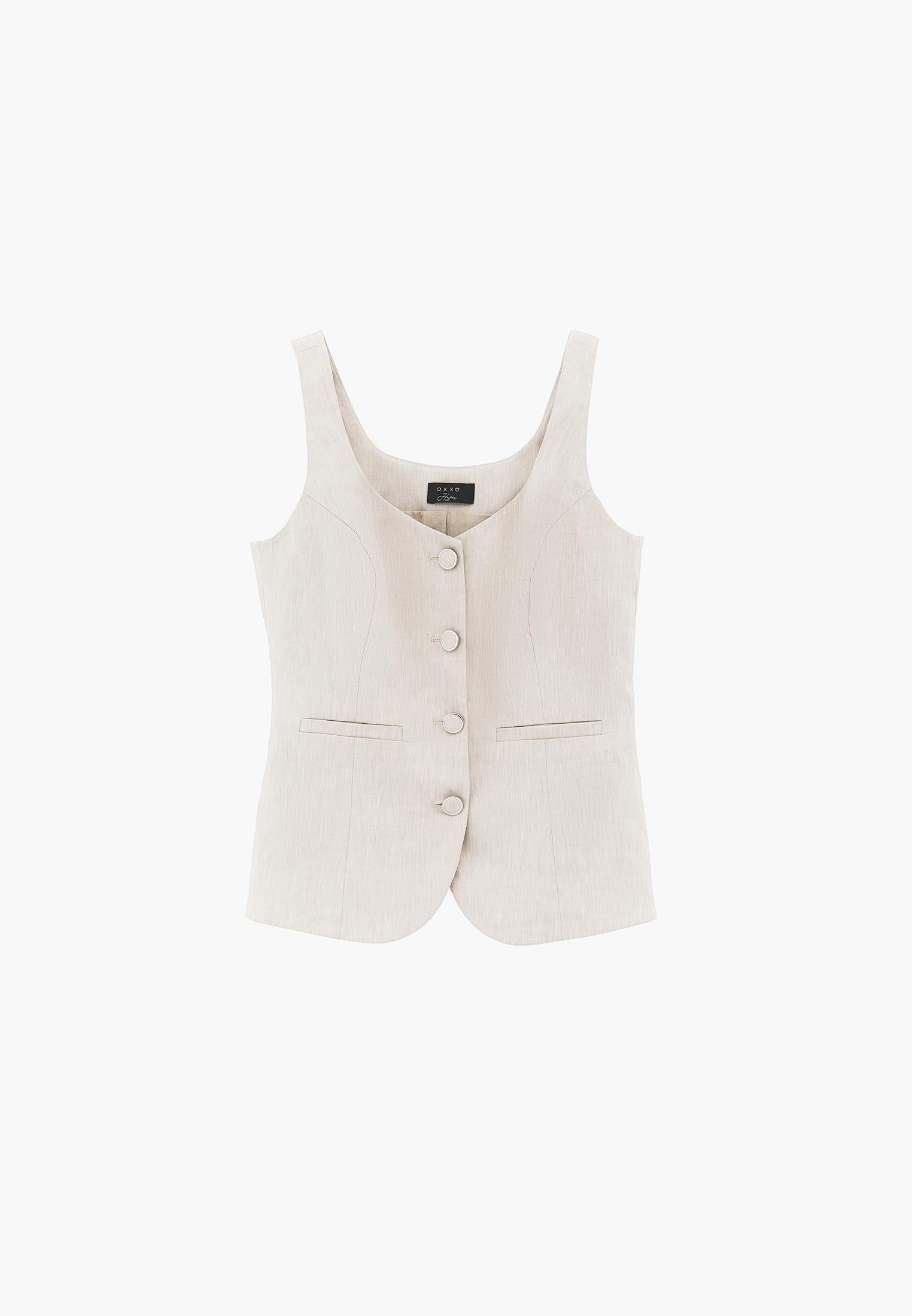 Vest With Button Detail And Sweetheart Neckline - NATURAL