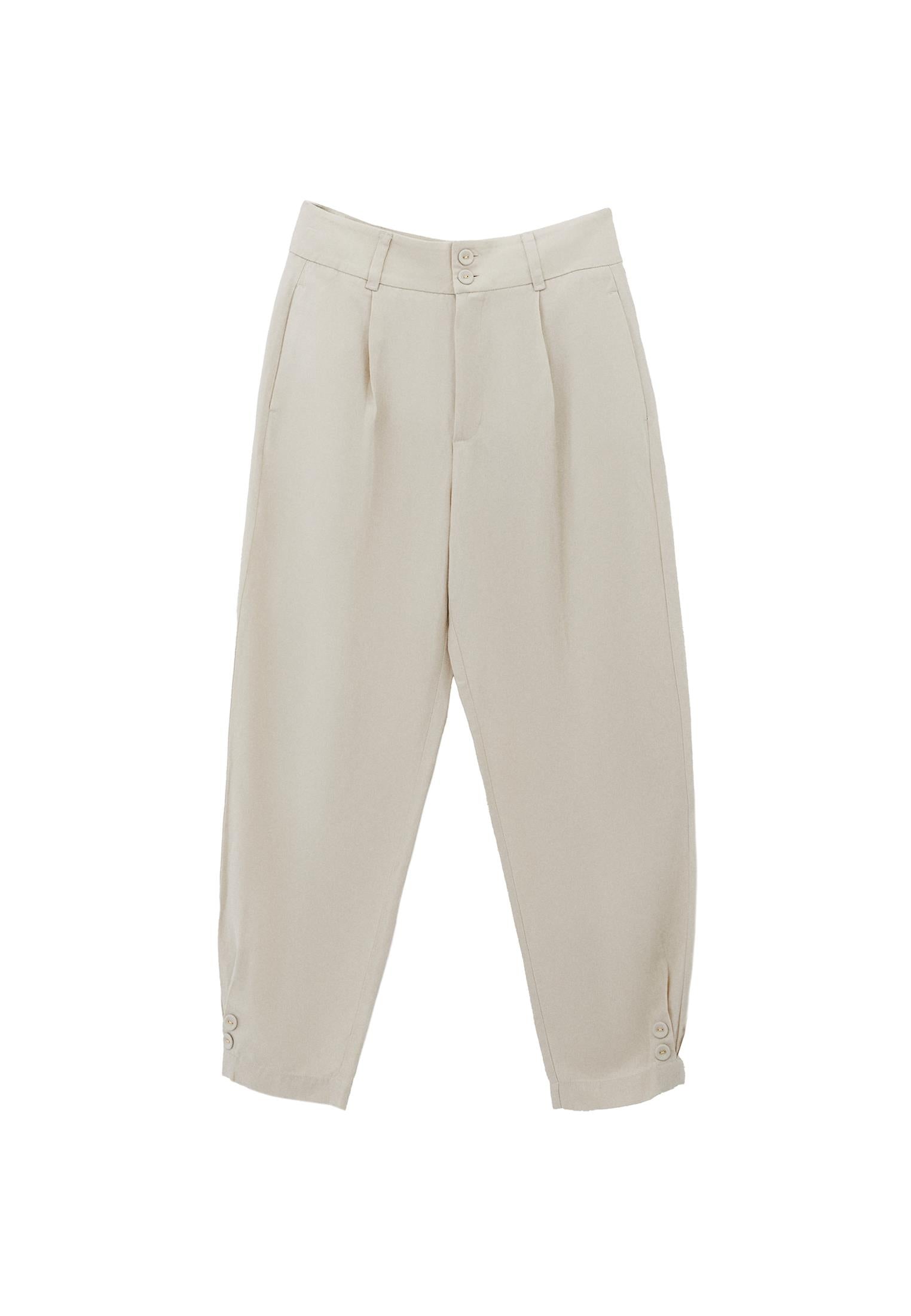 Balloon Form Trousers With Button Details - NATURAL
