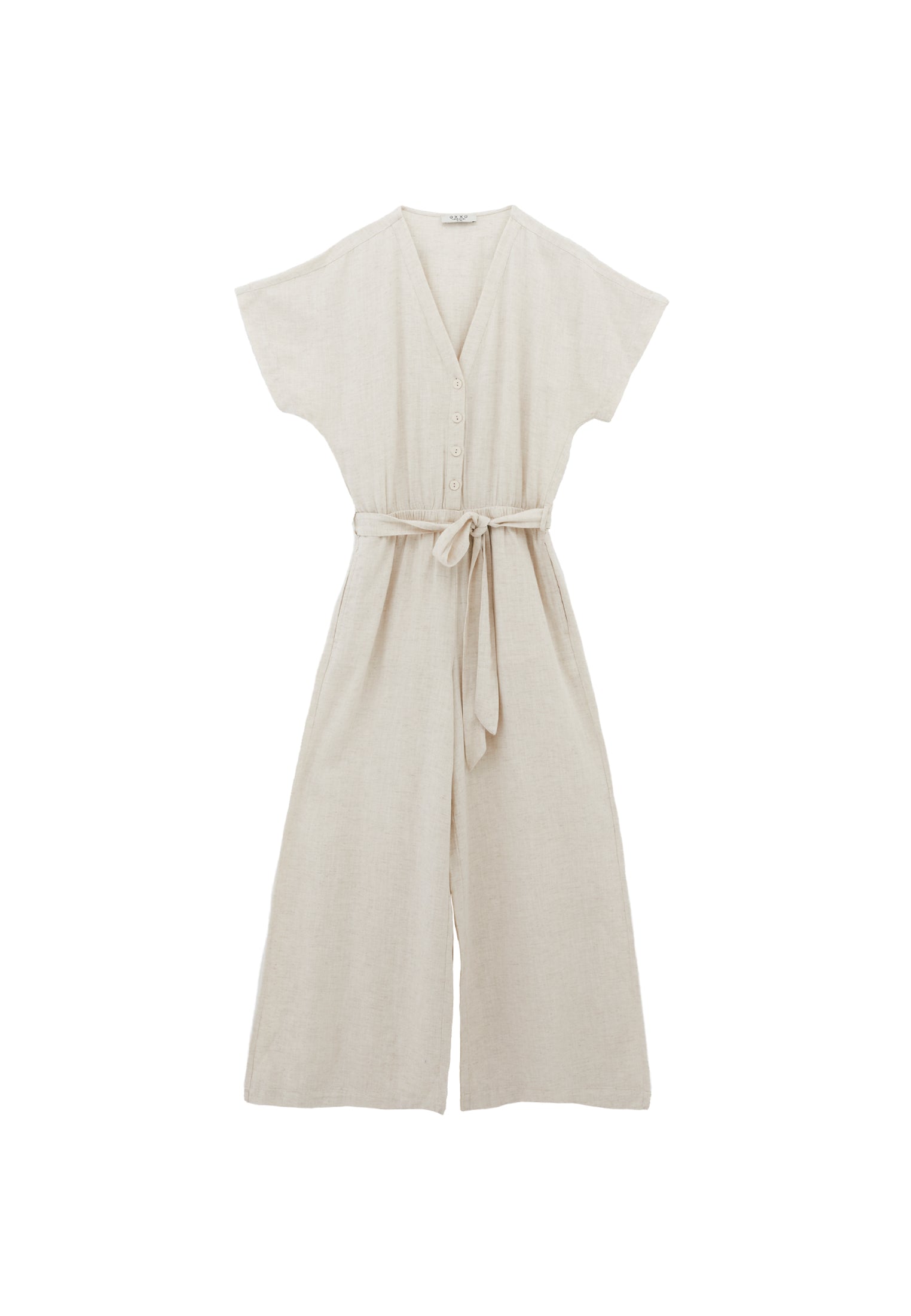Belted Wide Leg Jumpsuit - NATURAL