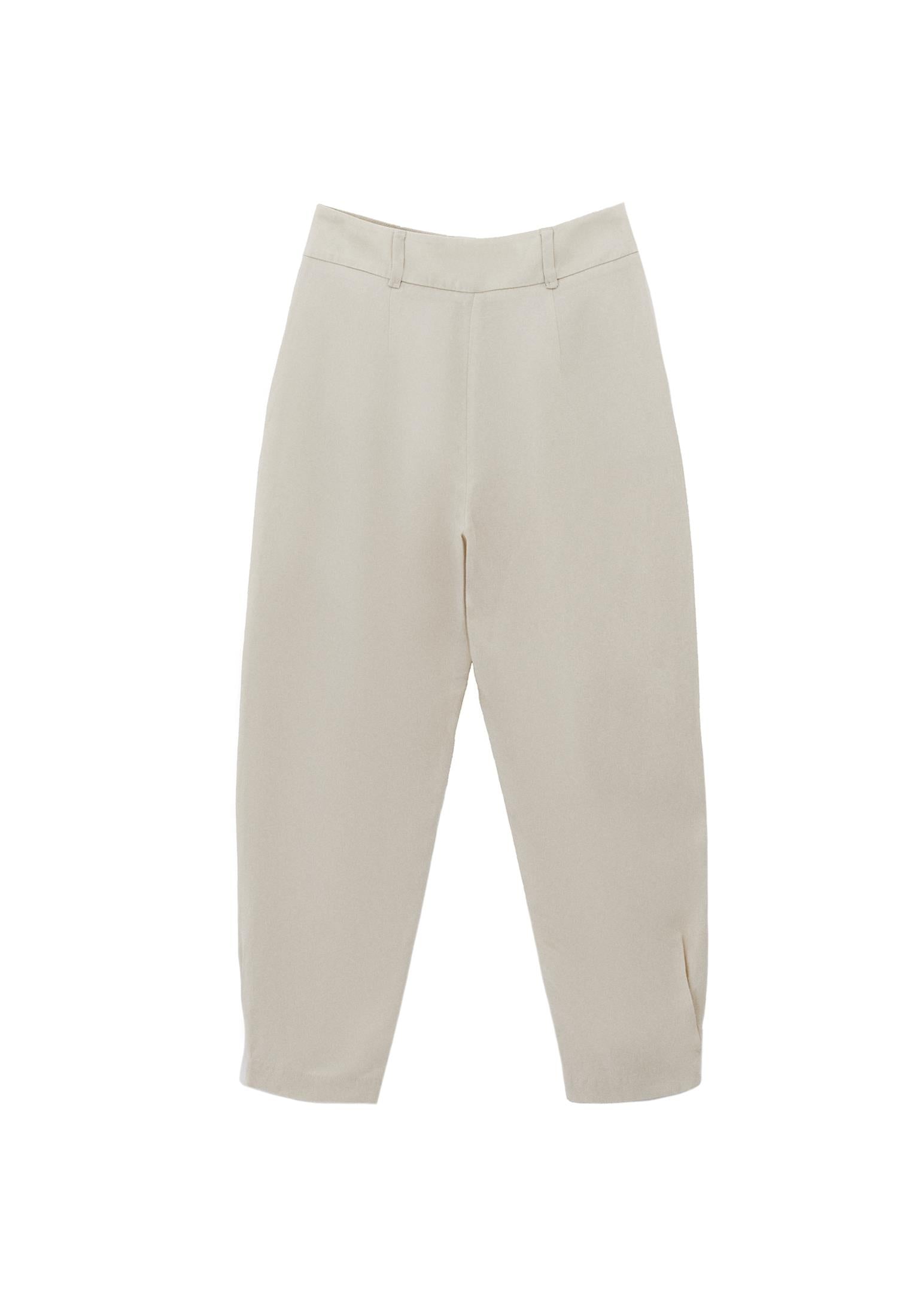 Balloon Form Trousers With Button Details - NATURAL