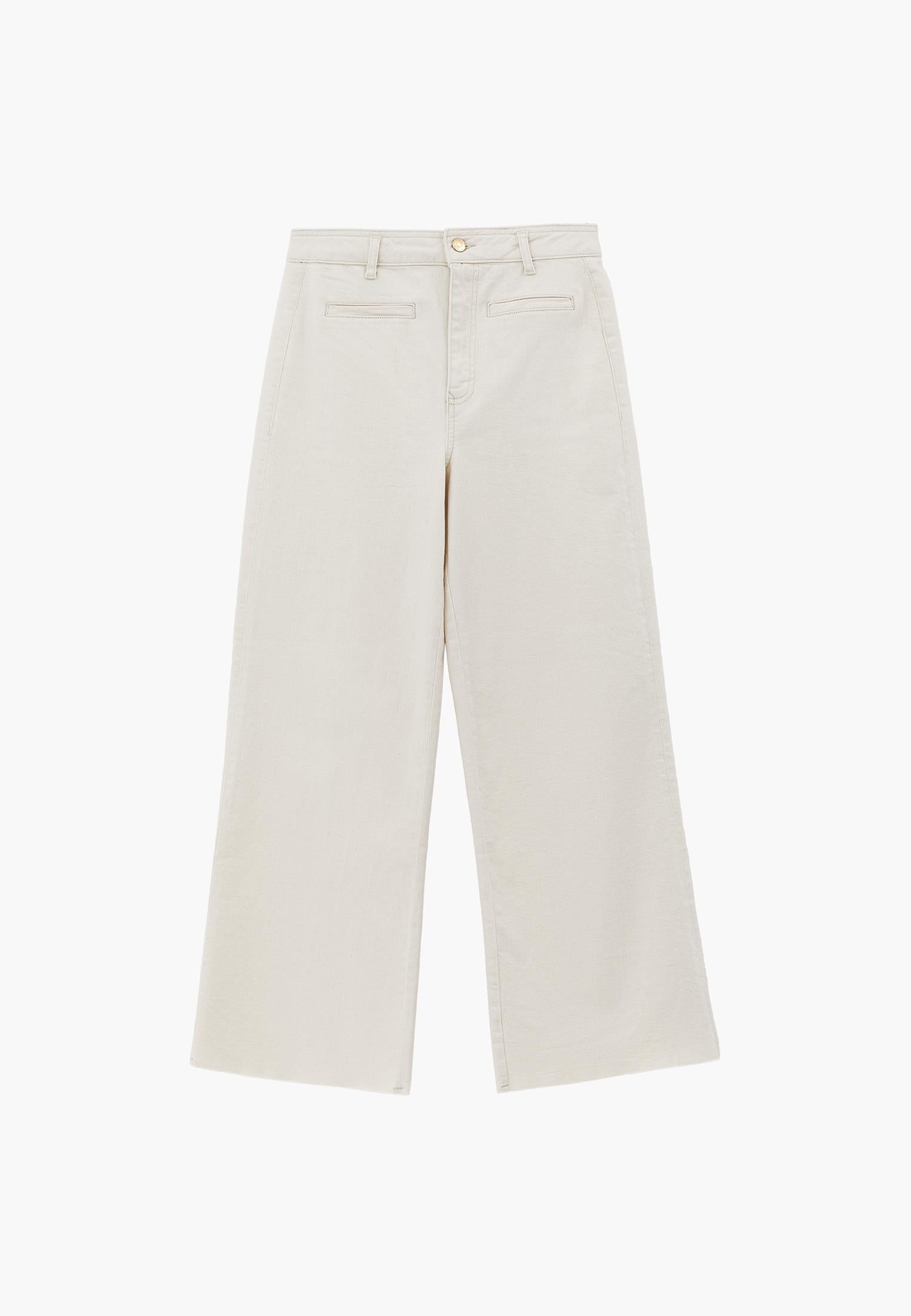Ultra High Waist Wide Leg Cropped Pants - NATURAL
