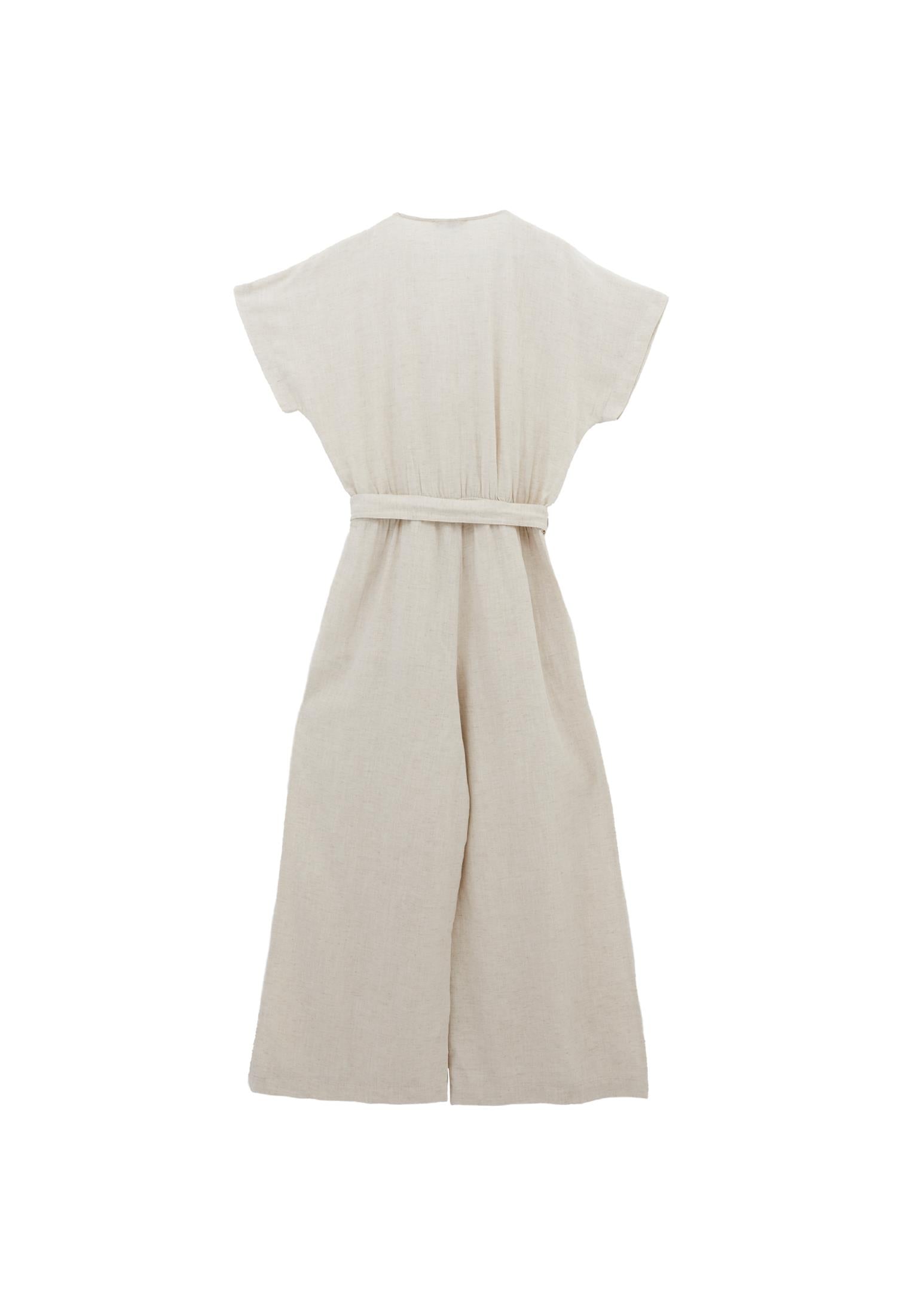 Belted Wide Leg Jumpsuit - NATURAL