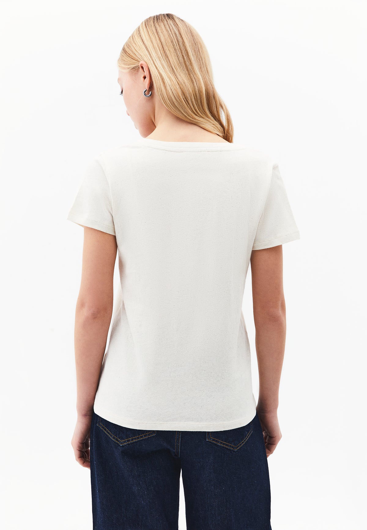 Loose Fit V Neck T-Shirt - Beige
