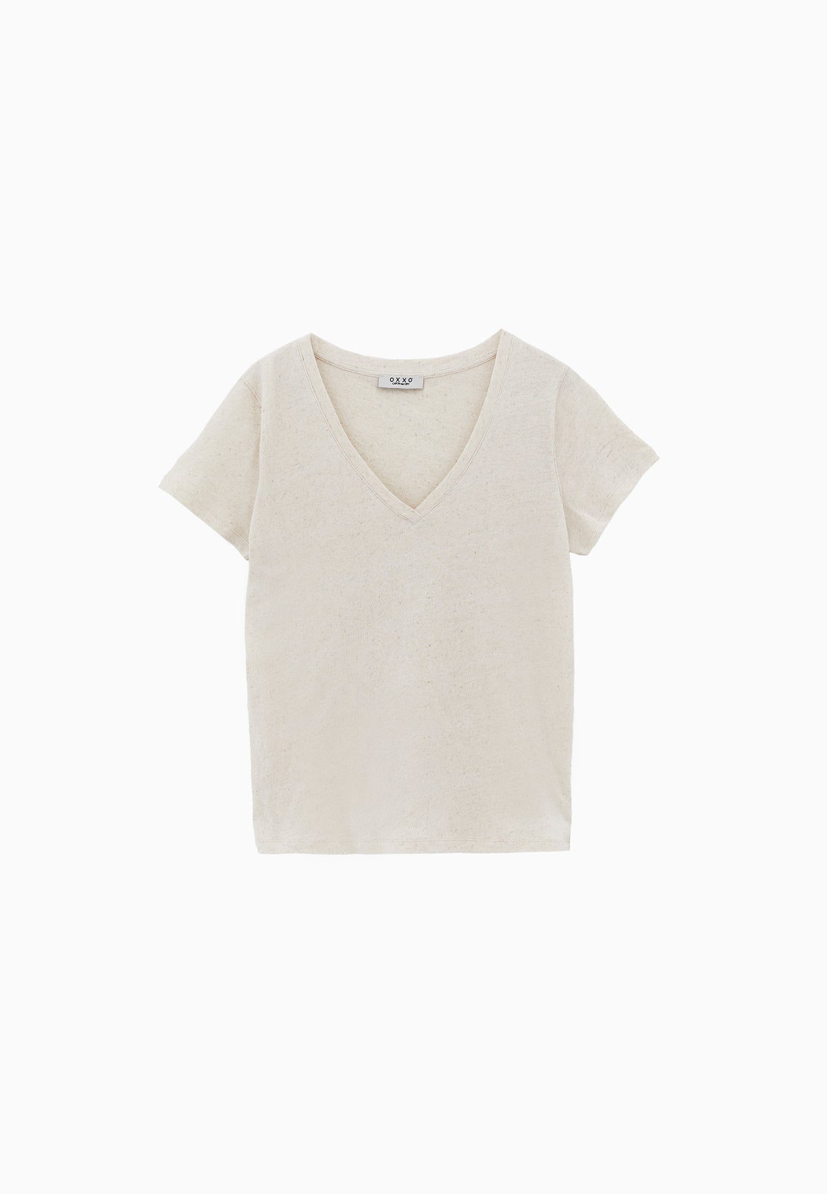 Loose Fit V Neck T-Shirt - Beige