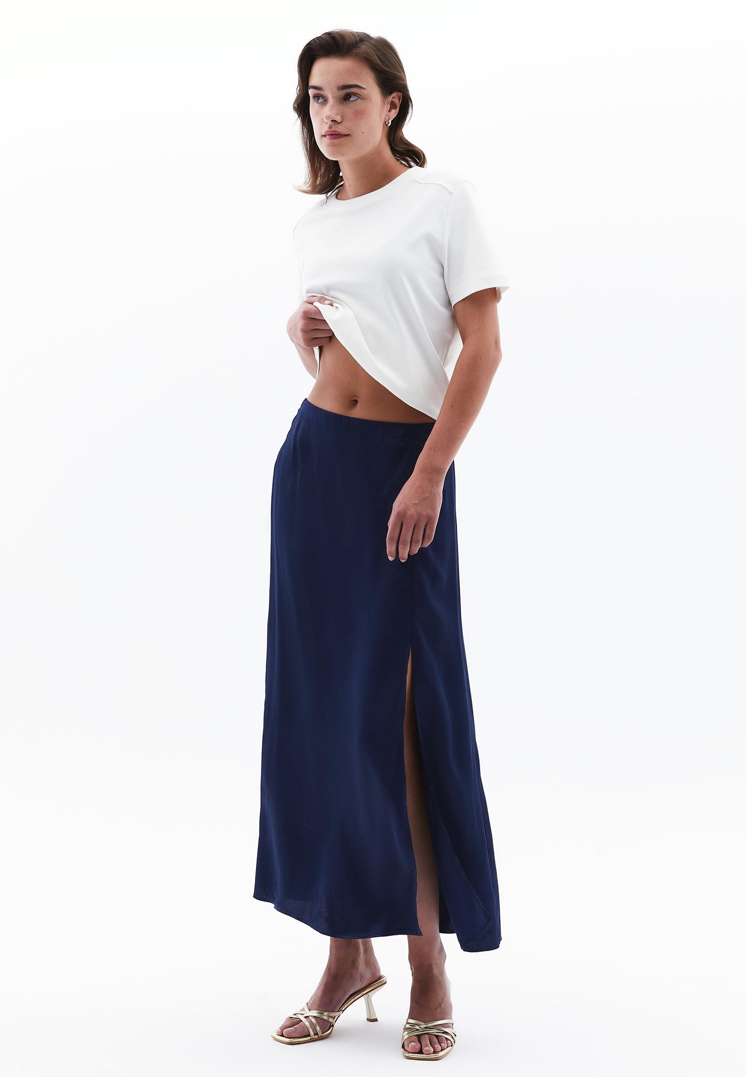 Flared Midi Skirt With Slit Detail - NAVAL ACADEMY