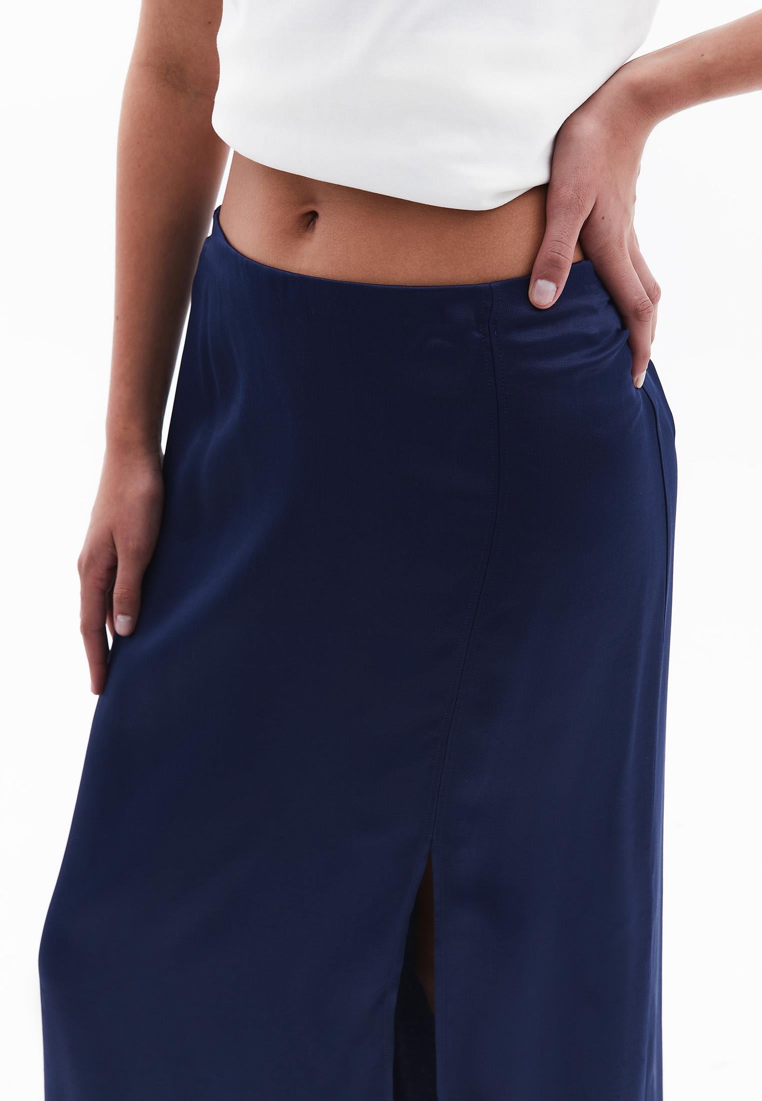 Flared Midi Skirt With Slit Detail - NAVAL ACADEMY