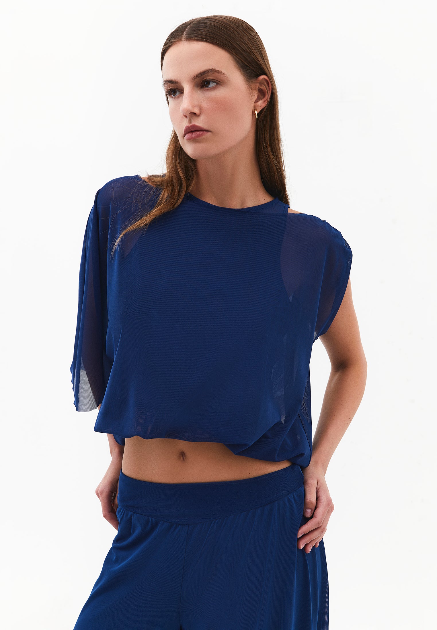 Boat Neck Loose Fit T-Shirt - NAVY PEONY