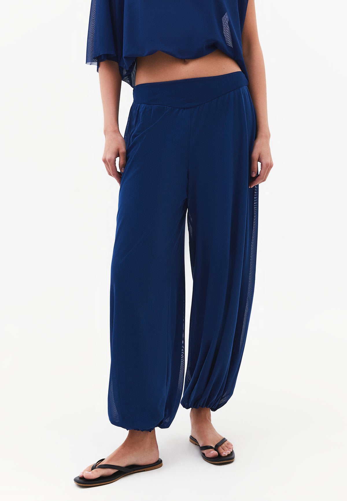 Balloon Form High Waist Jogger Pants - NAVY PEONY