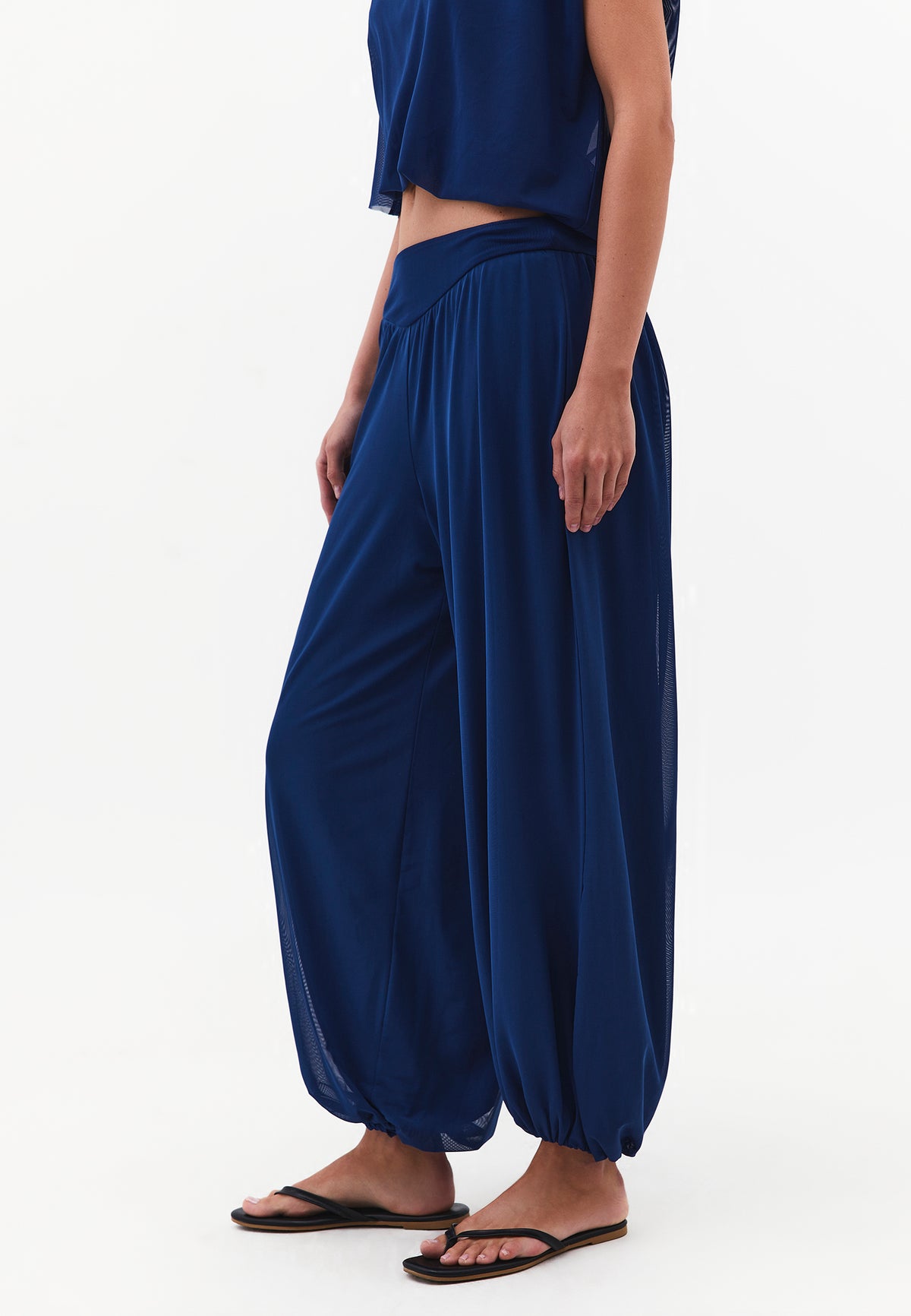Balloon Form High Waist Jogger Pants - NAVY PEONY