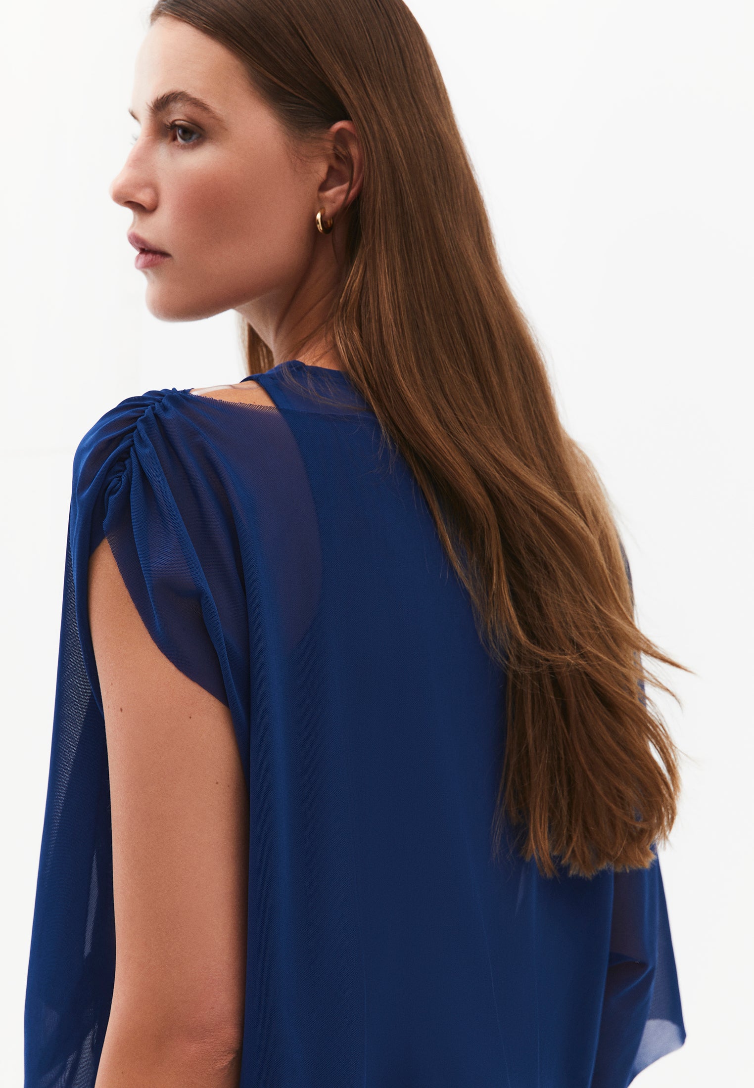 Boat Neck Loose Fit T-Shirt - NAVY PEONY