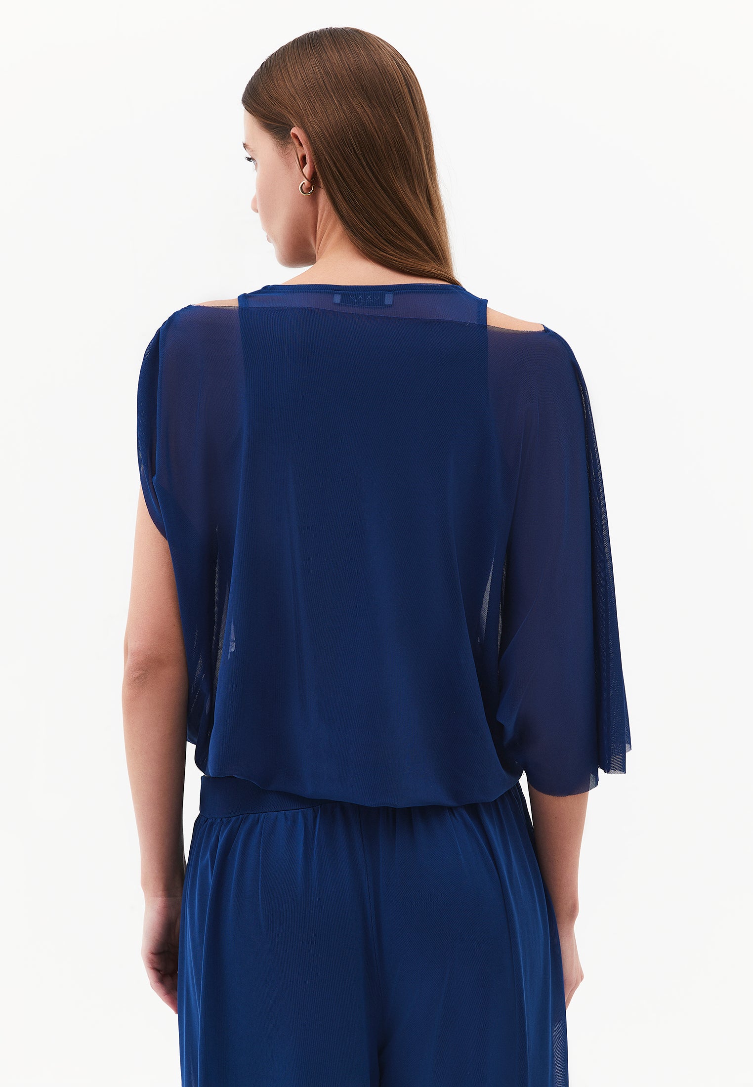 Boat Neck Loose Fit T-Shirt - NAVY PEONY