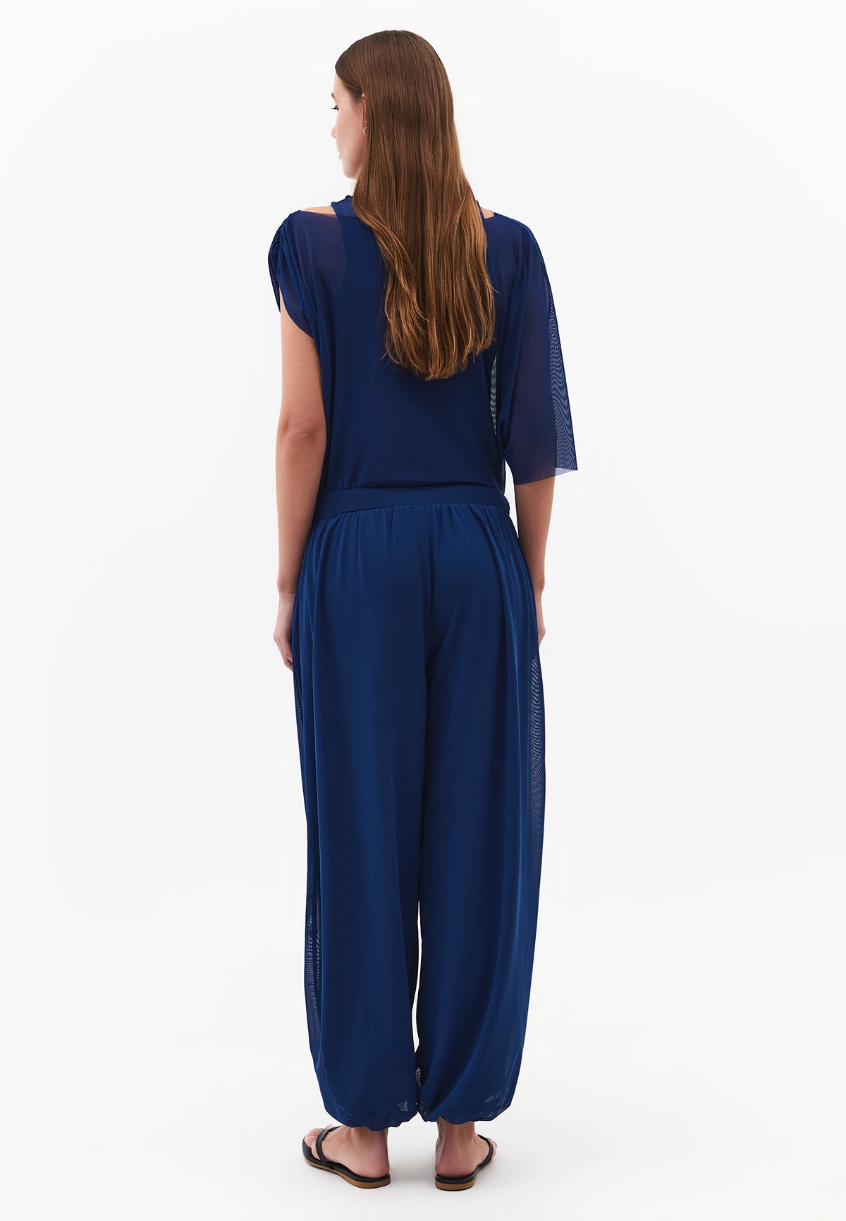 Balloon Form High Waist Jogger Pants - NAVY PEONY