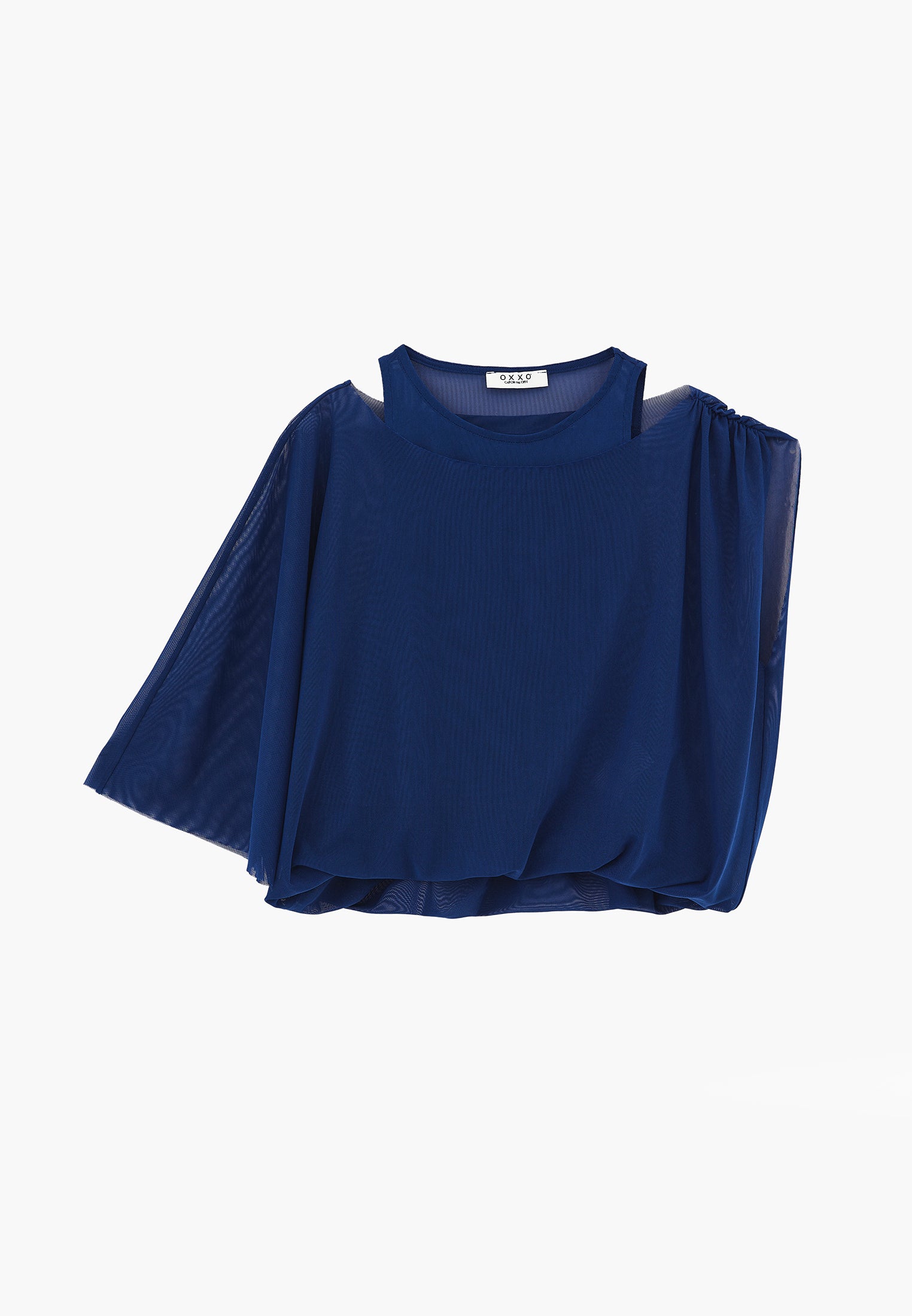 Boat Neck Loose Fit T-Shirt - NAVY PEONY