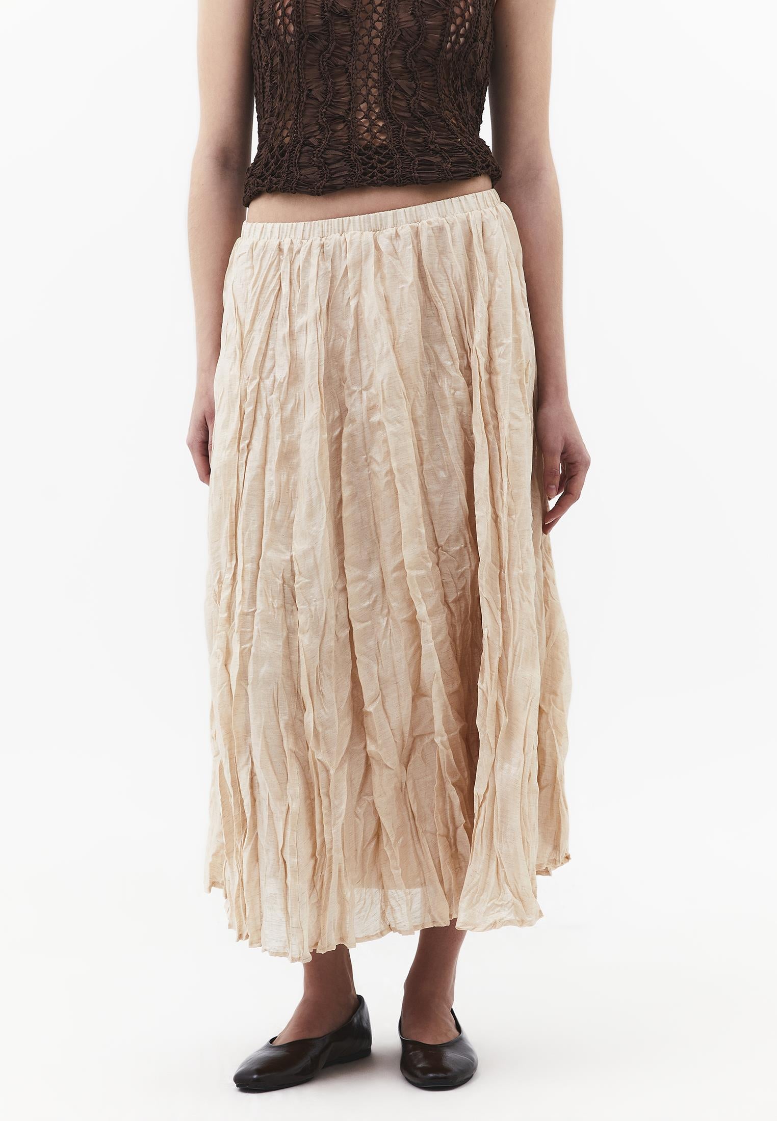 Shiny Flared Long Skirt - NOVELLE PEACH