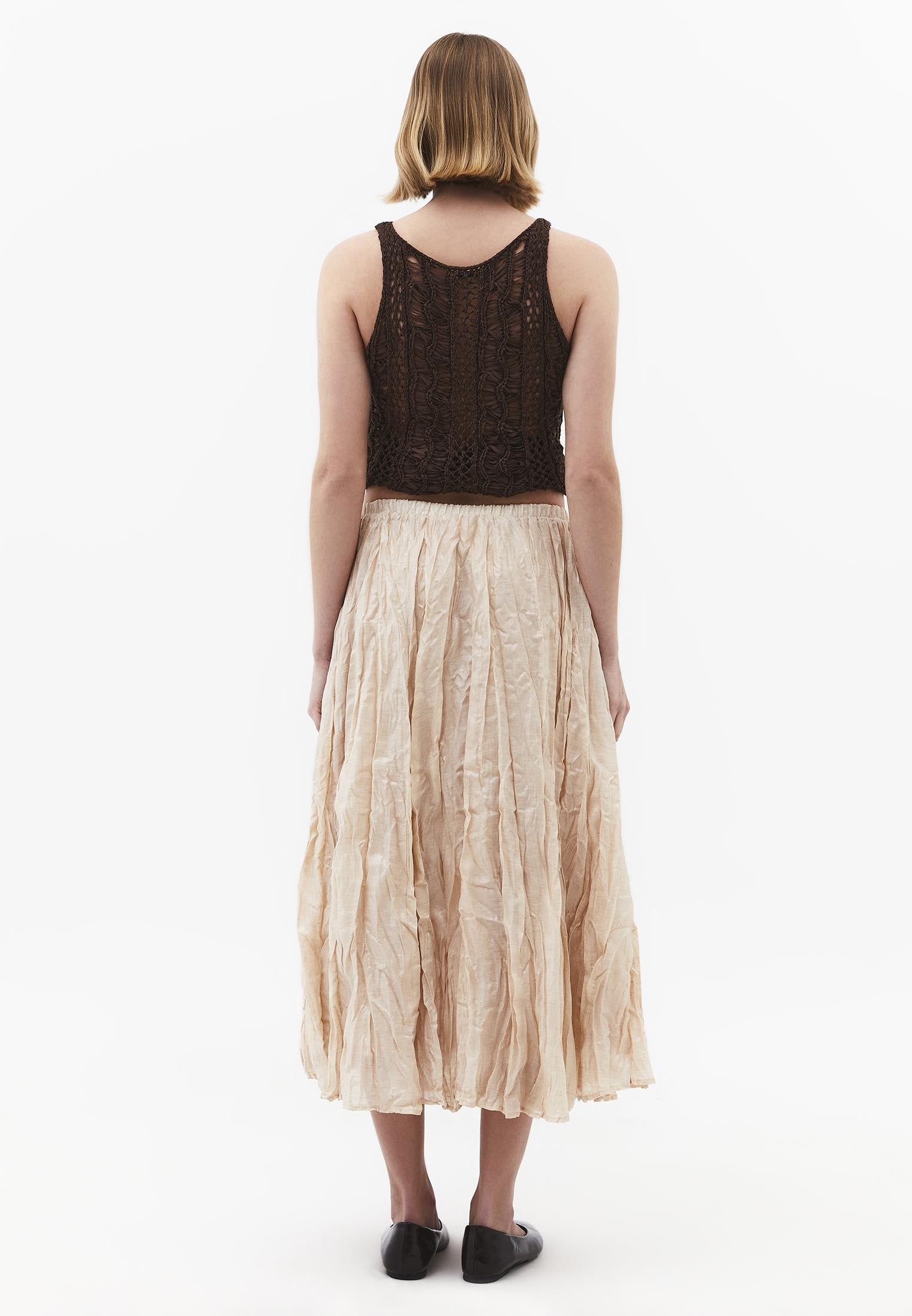 Shiny Flared Long Skirt - NOVELLE PEACH