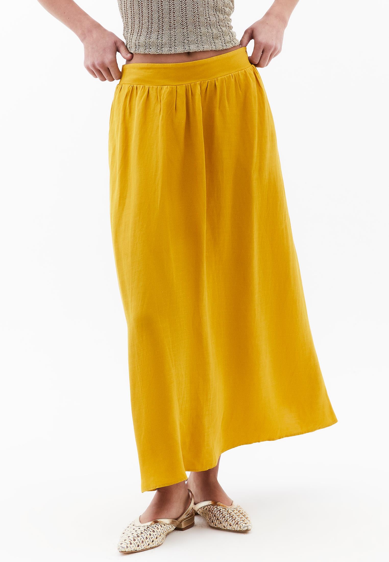Shiny Long Flared Skirt - NUGGET GOLD