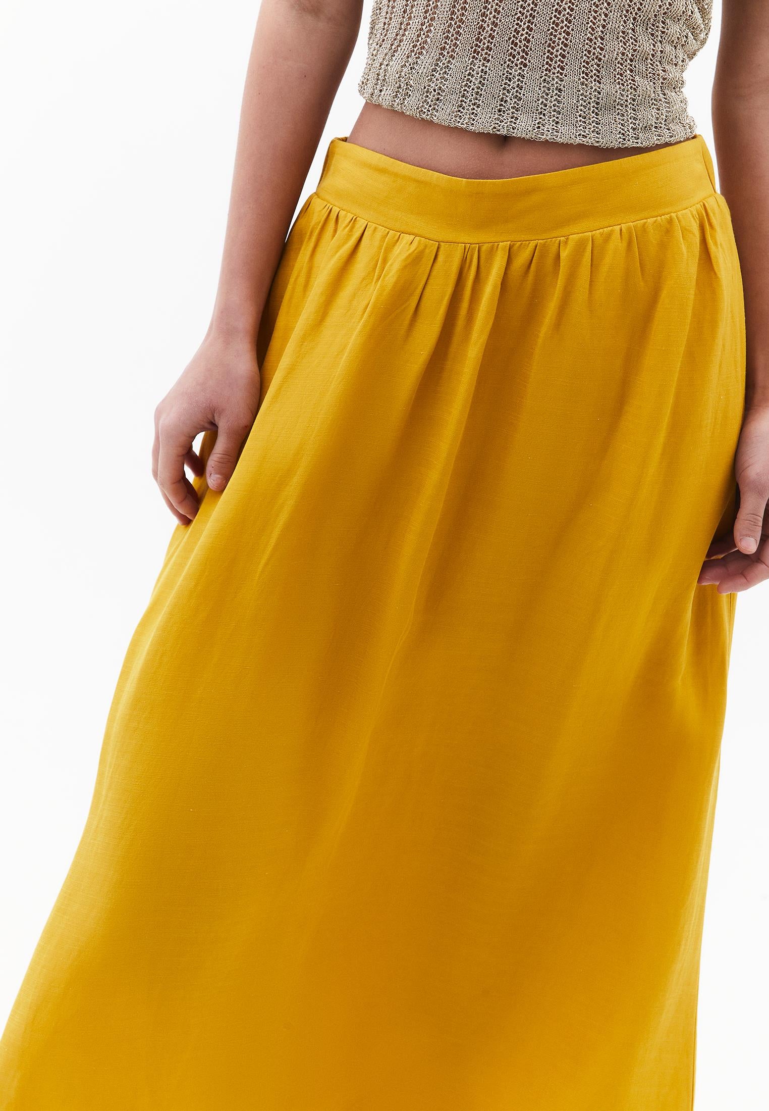 Shiny Long Flared Skirt - NUGGET GOLD