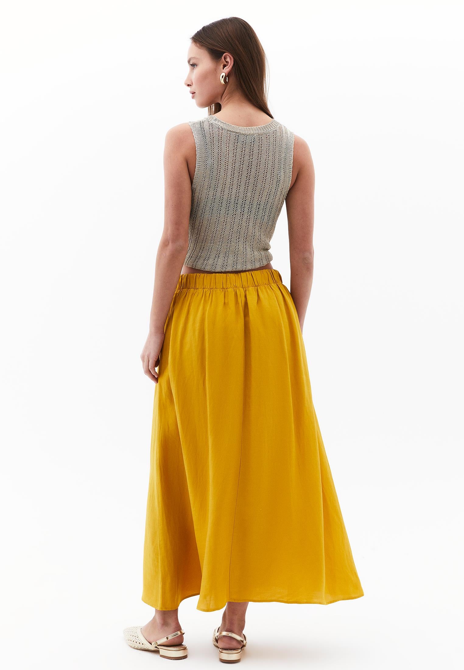 Shiny Long Flared Skirt - NUGGET GOLD