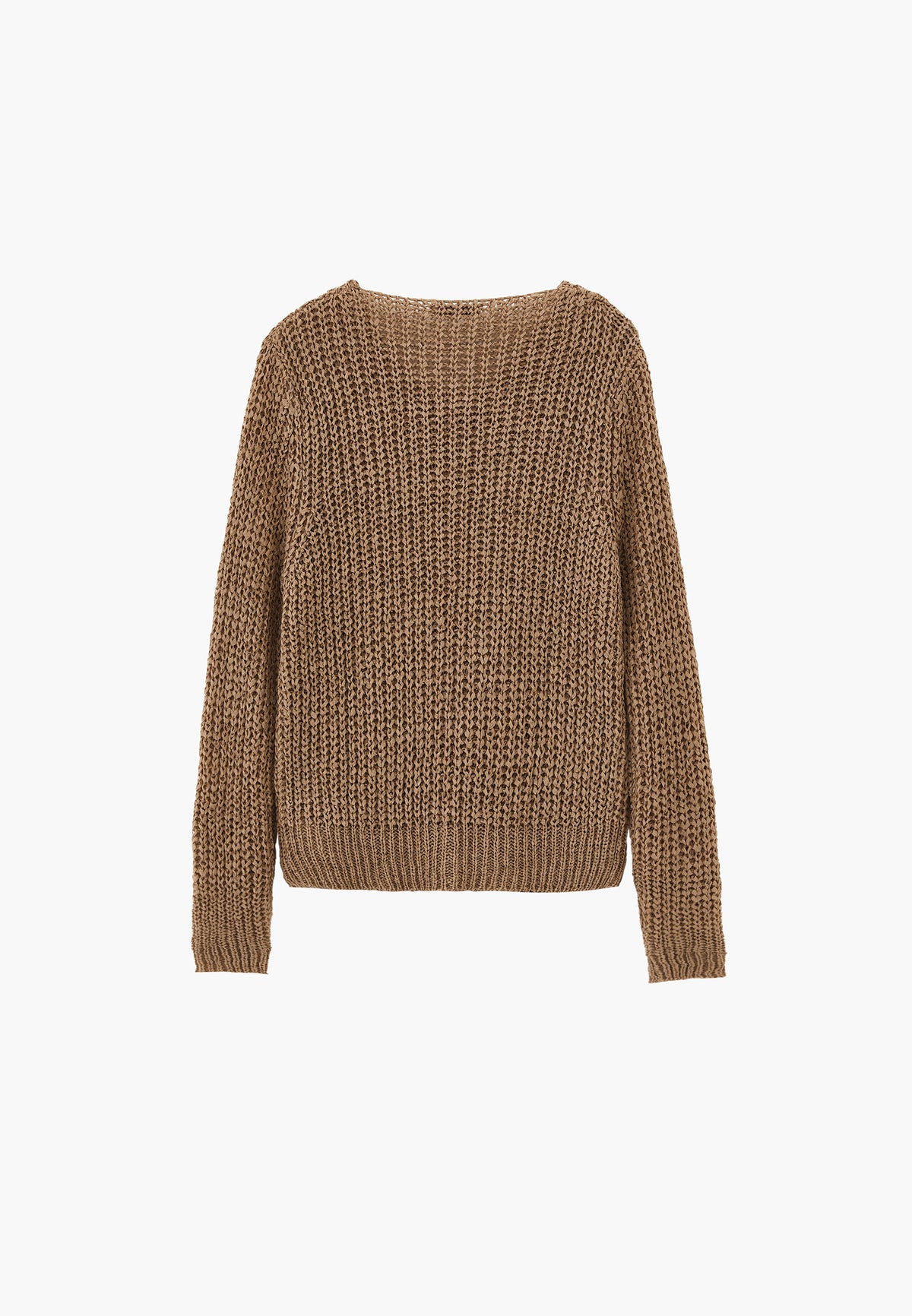 Openwork Boat Neck Long Sleeve Knit Cardigan - OXFORD TAN