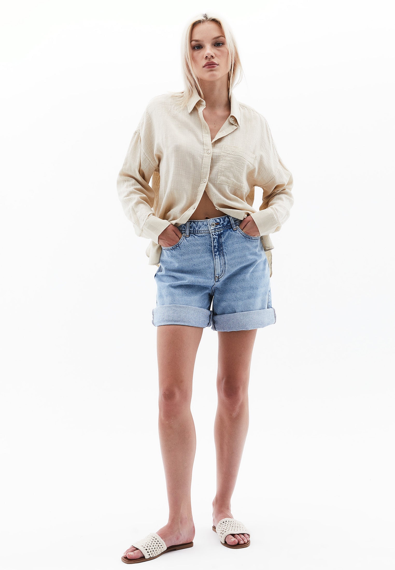 Button Detailed Oversize Long Sleeve Shirt - PEYOTE