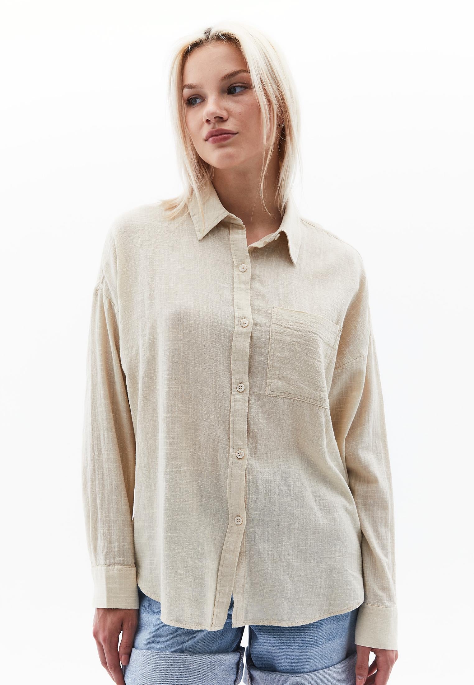 Oversize Long Sleeve Shirt With Button Details - PEYOTE