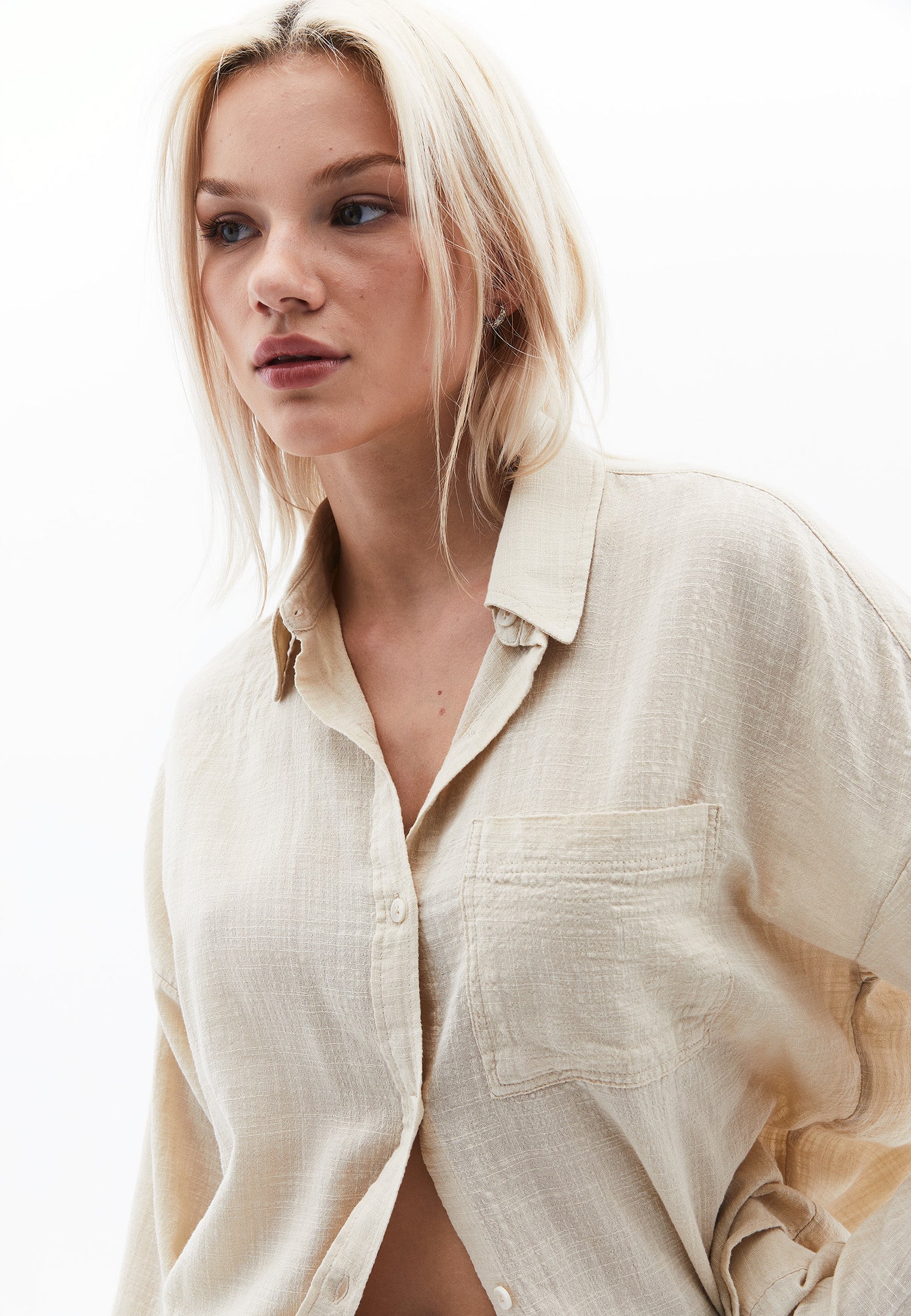 Button Detailed Oversize Long Sleeve Shirt - PEYOTE