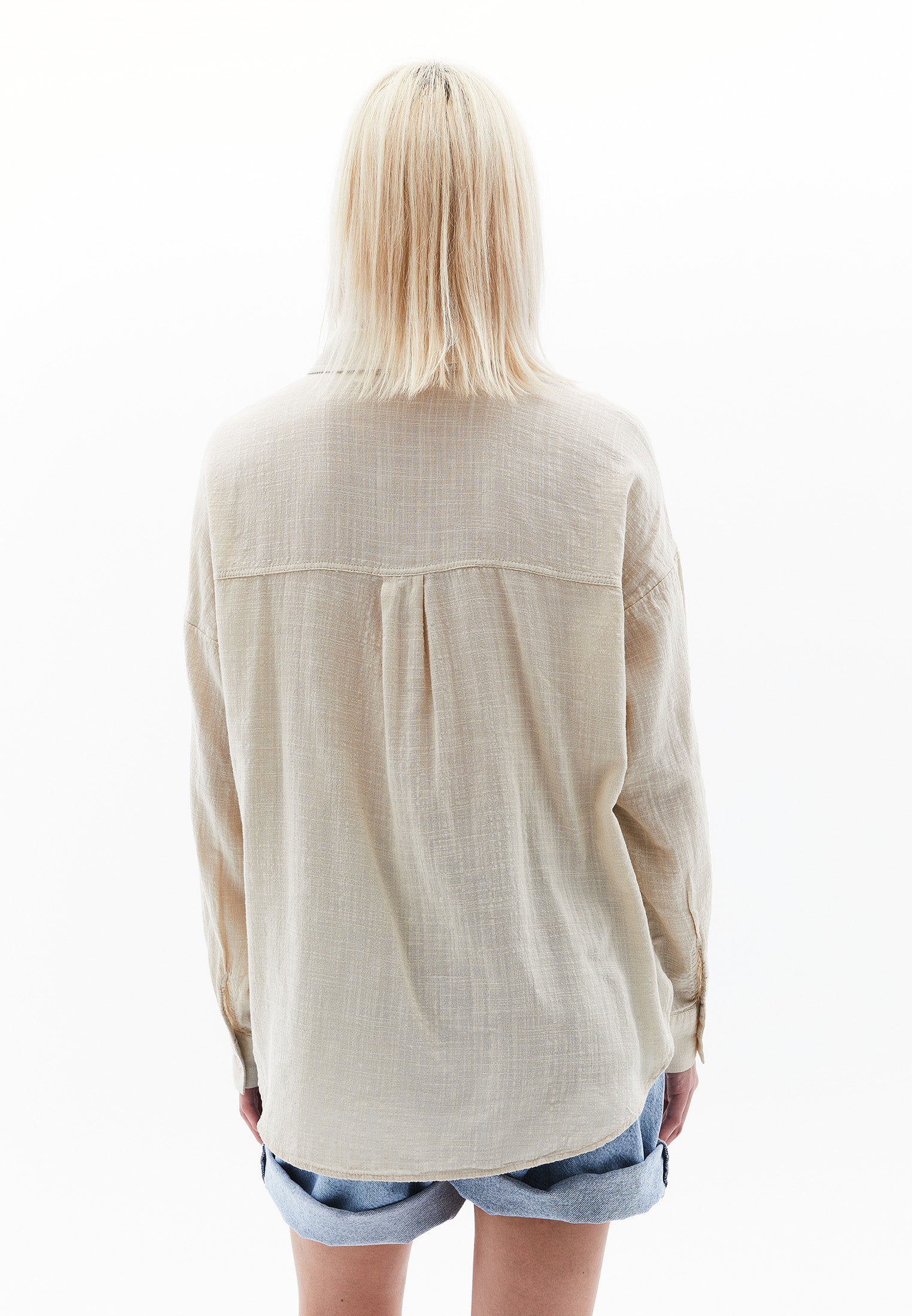 Button Detailed Oversize Long Sleeve Shirt - PEYOTE