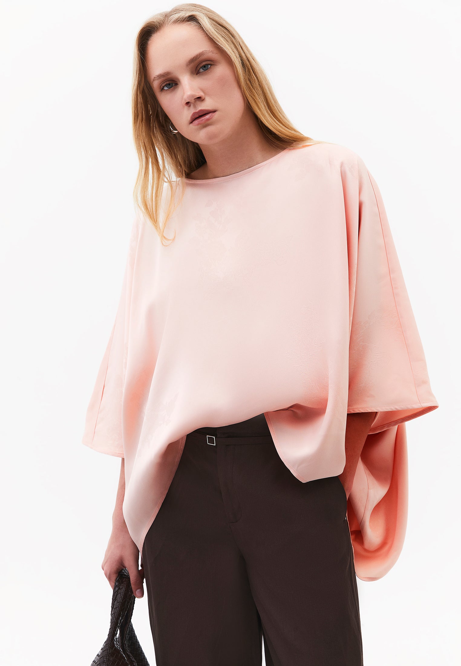 Boat Neck Batwing Sleeve Blouse - PINK SALT